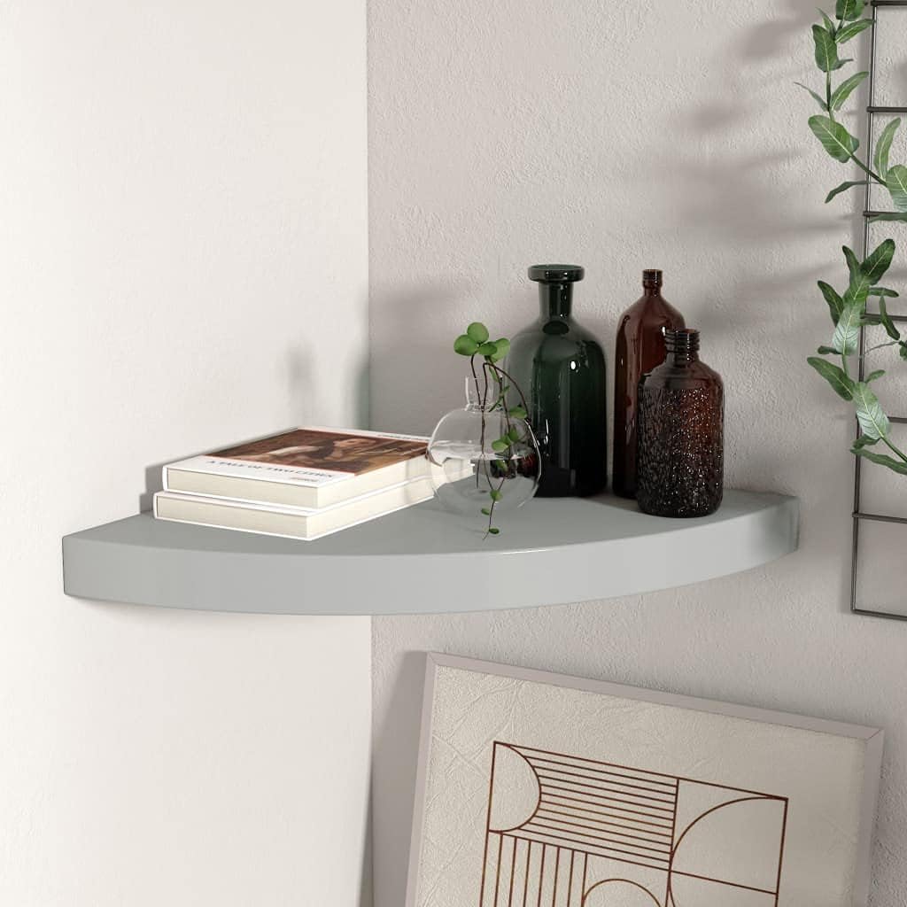 vidaXL Floating Corner Shelf Gray 138x138x15 Honeycomb MDF