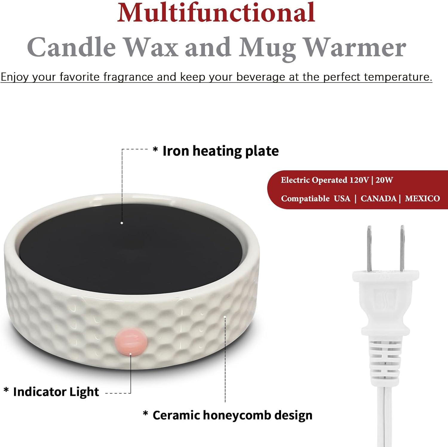 Electric Ceramic Candle Warmer Plate for Jar Candles and Coffee Mugs