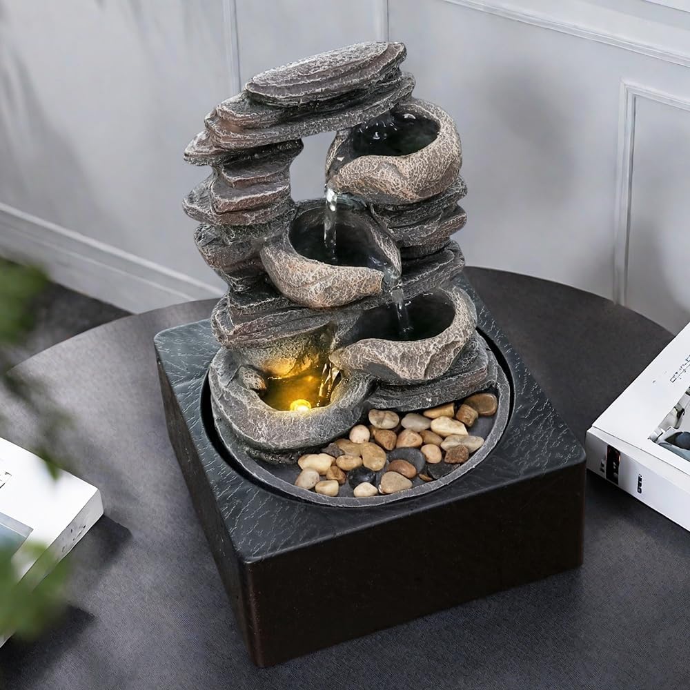 Natural Rock Tabletop Waterfall Fountain for Home Office Decor
