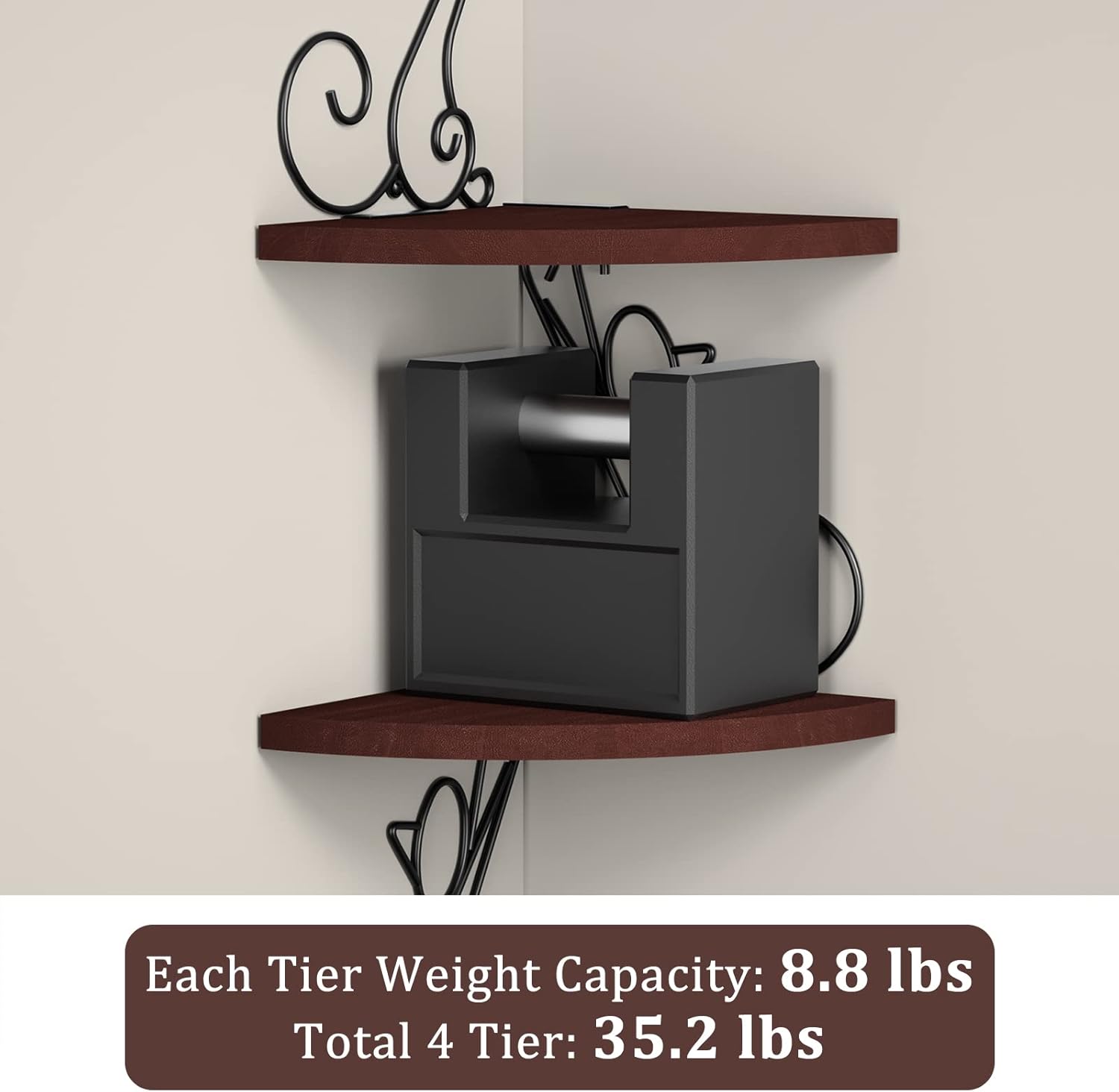 Alsonerbay 4 Tier Corner Wall Shelf with Walnut Finish