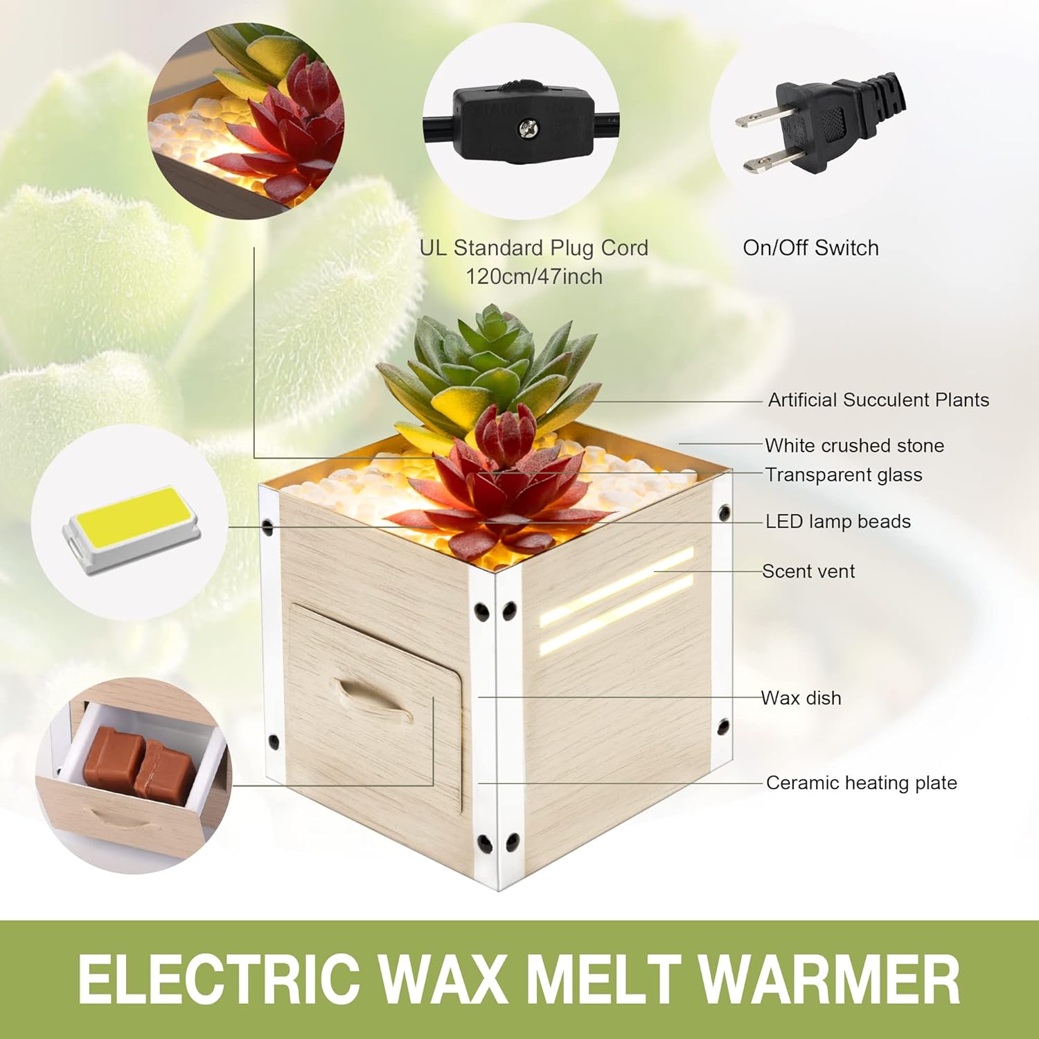 GXD Artificial Succulent Wax Warmer with LED Light