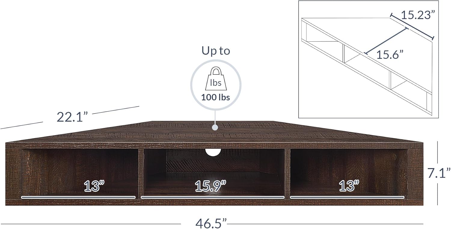 BELLEZE Modern Corner Shelf with 3 Shelves and Cable Cutout