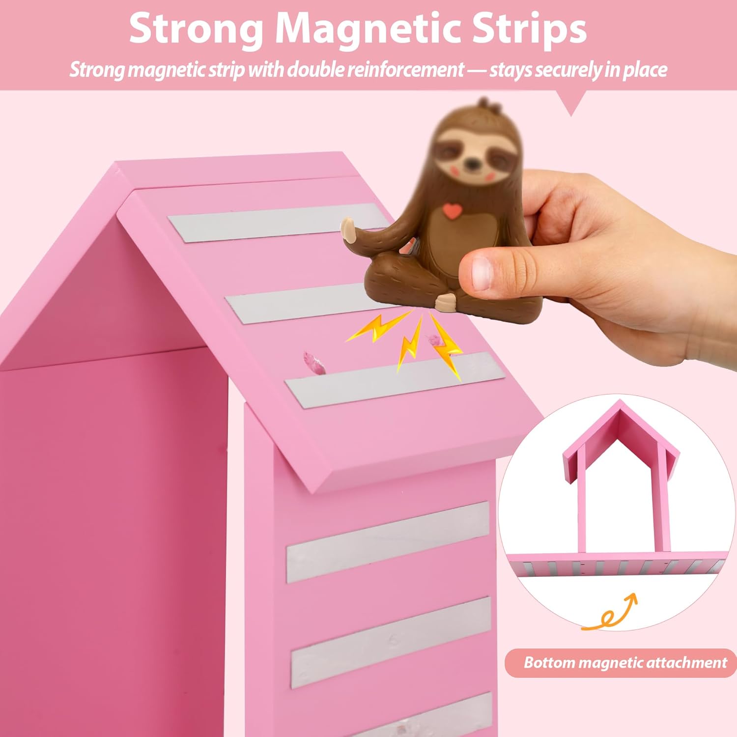 For Tonies Figures Magnetic Shelf Organizer Holder Pink Pine Wood Large