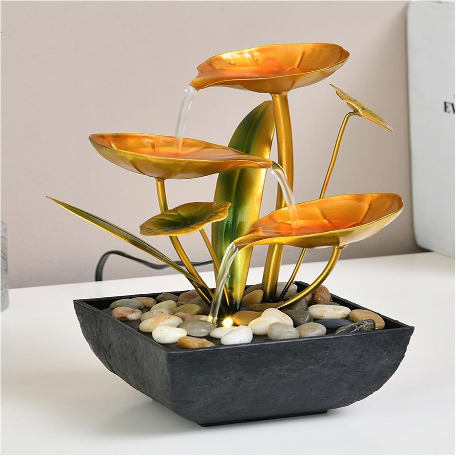 Fountain Tabletop Waterfall Moonlight Over Lotus Pond Decor