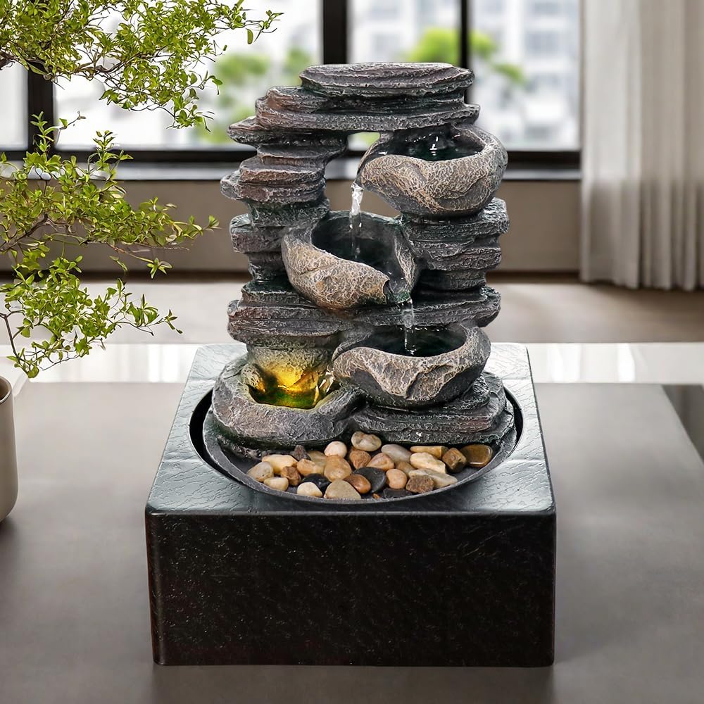 Natural Rock Tabletop Waterfall Fountain for Home Office Decor