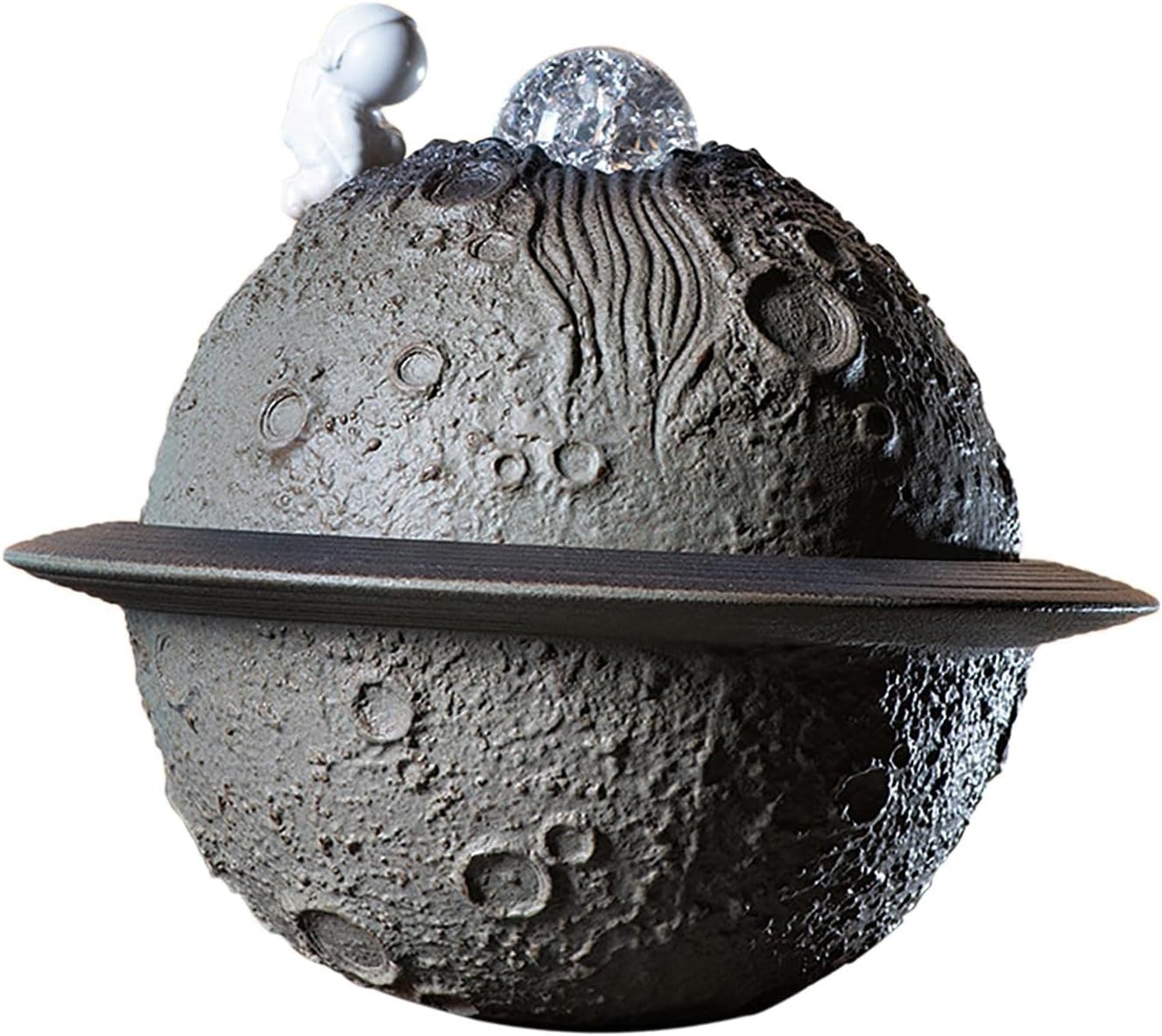 Ceramic Tabletop Fountain with Rolling Ball Astronaut Planet Decor Grey