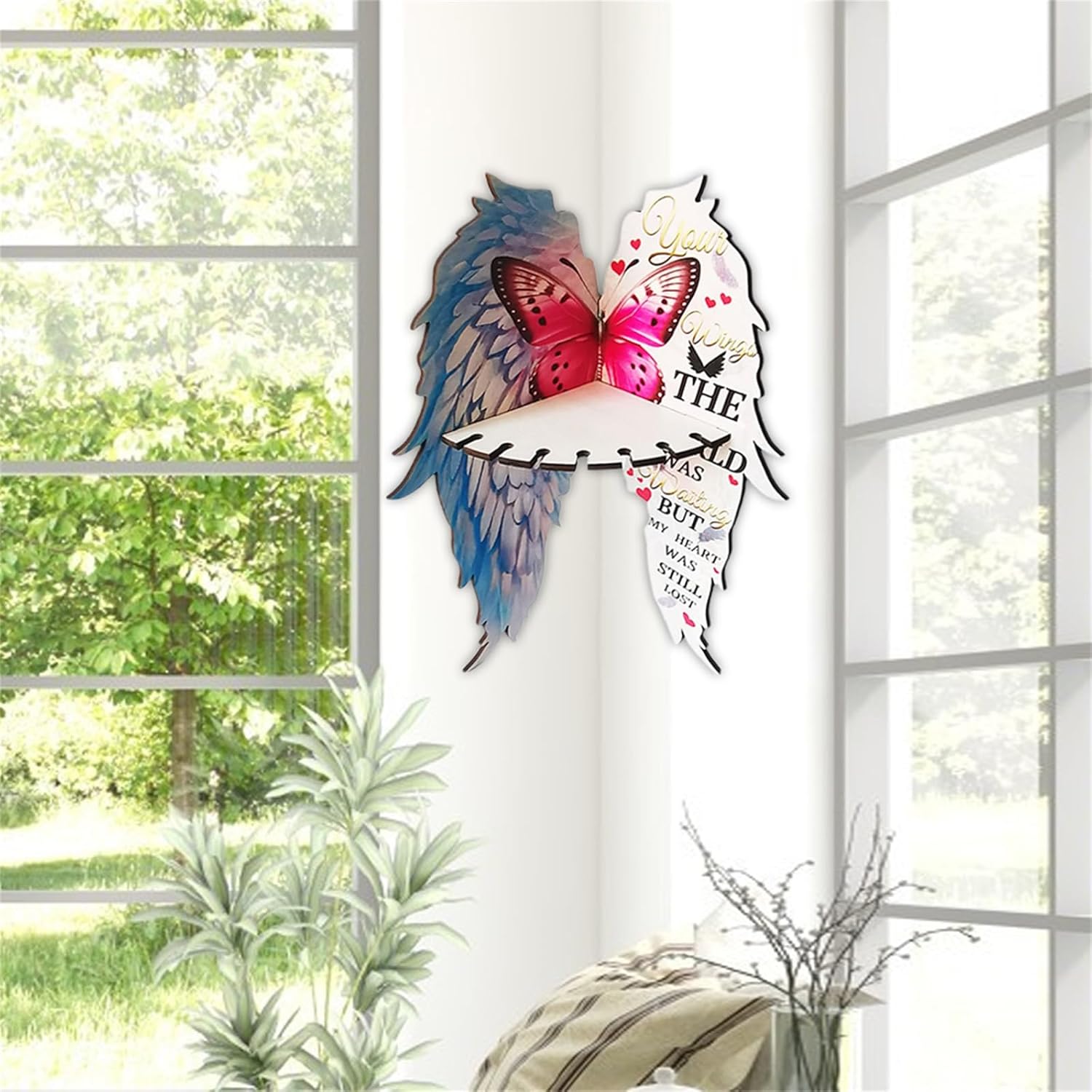 Pink Floating Corner Shelf with Butterfly Design