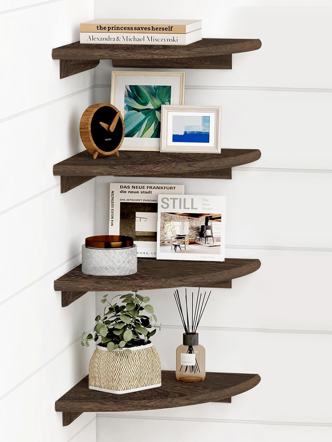 Forbena Floating Corner Shelves Set of 4 Dark Brown