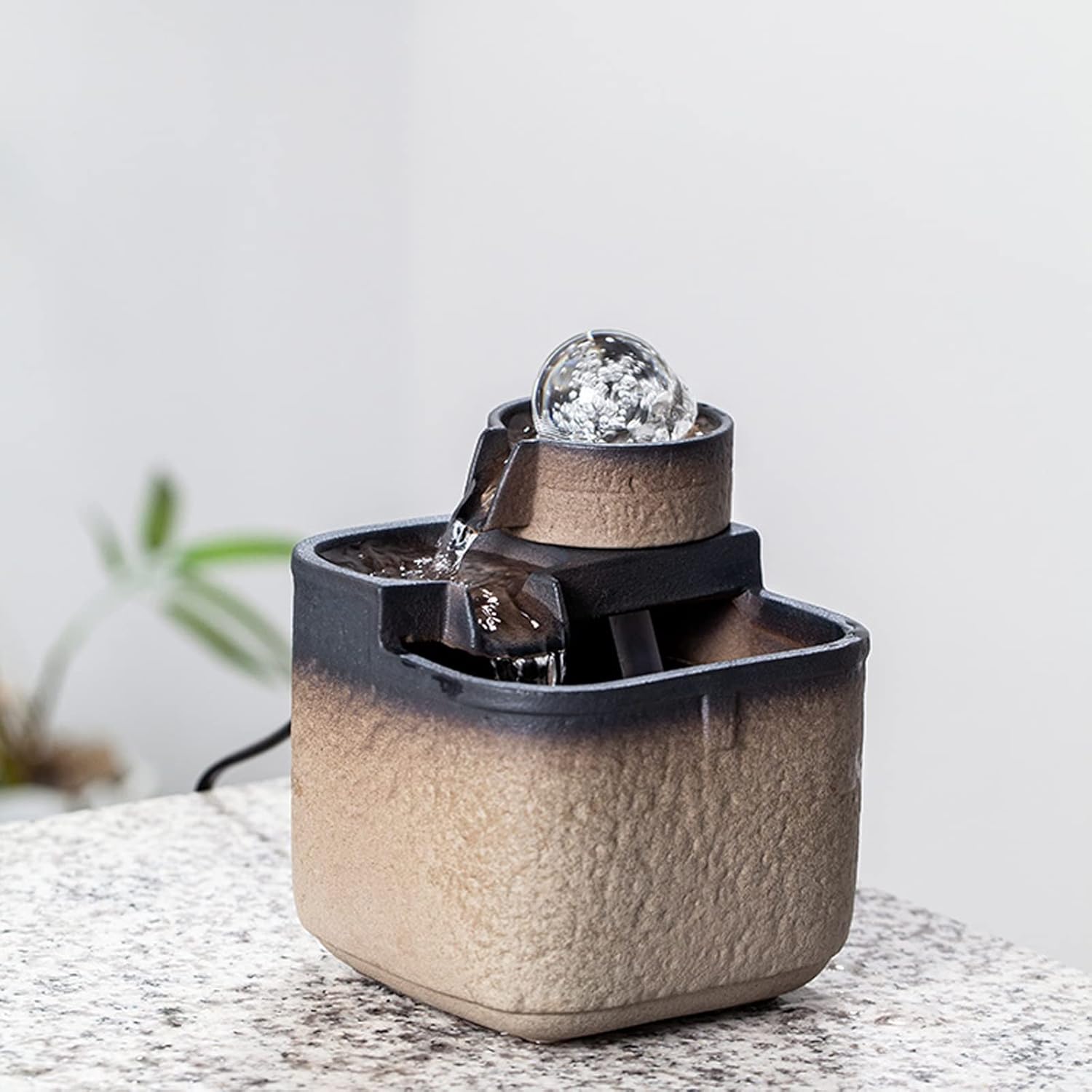 GaRcan Ceramic Desktop Fountain Brown Zen Decor