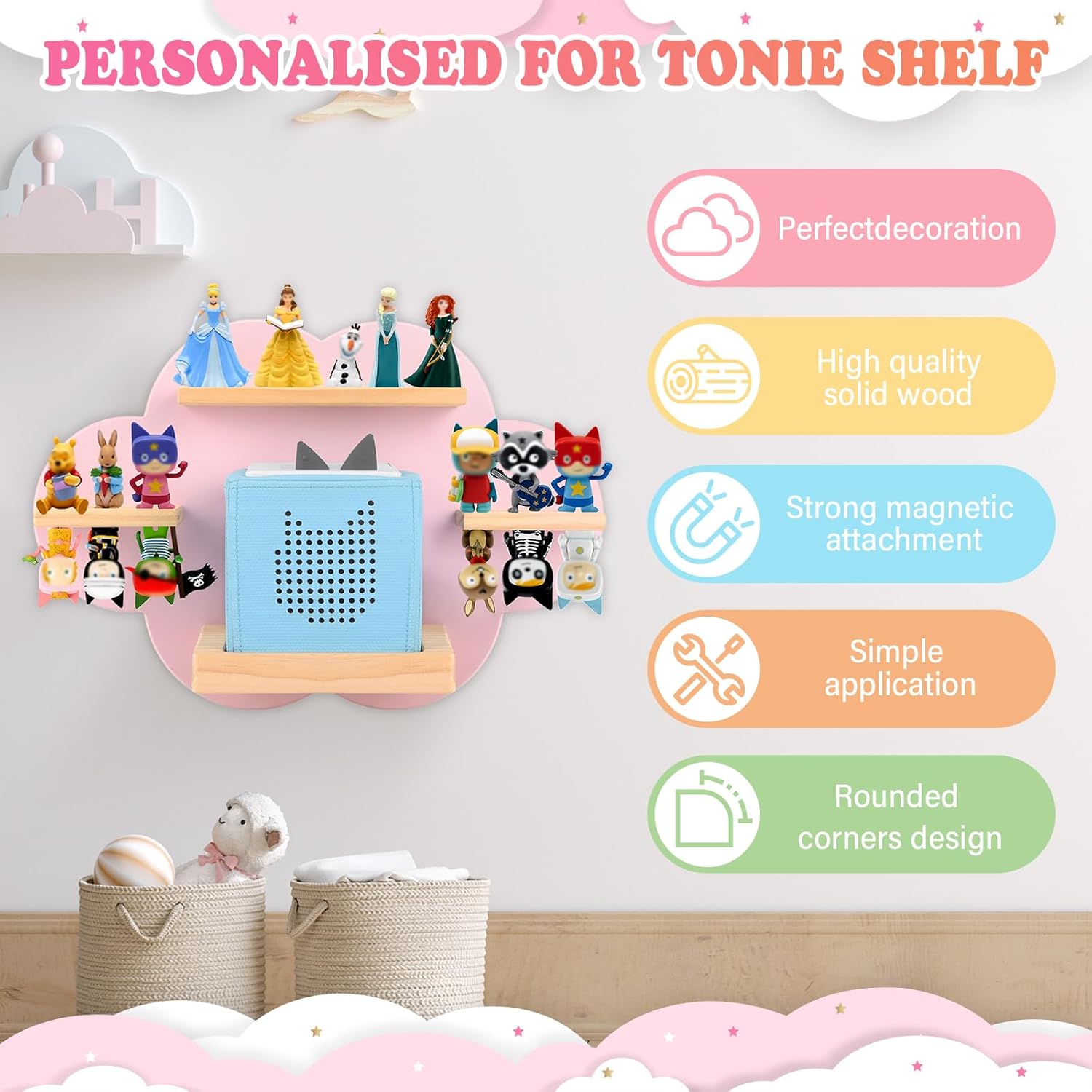 Tonies Box Organizer Magnetic Floating Shelf Pink