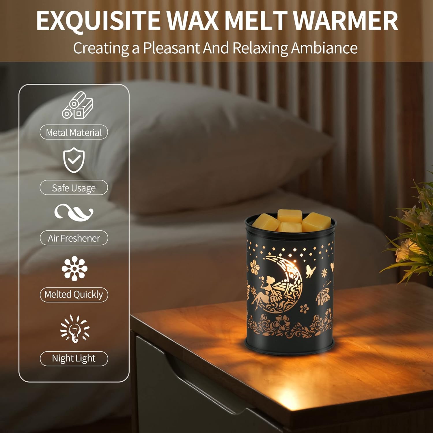 Candle Wax Warmer for Scented Wax Melts - Moon and Flower Fairy Design