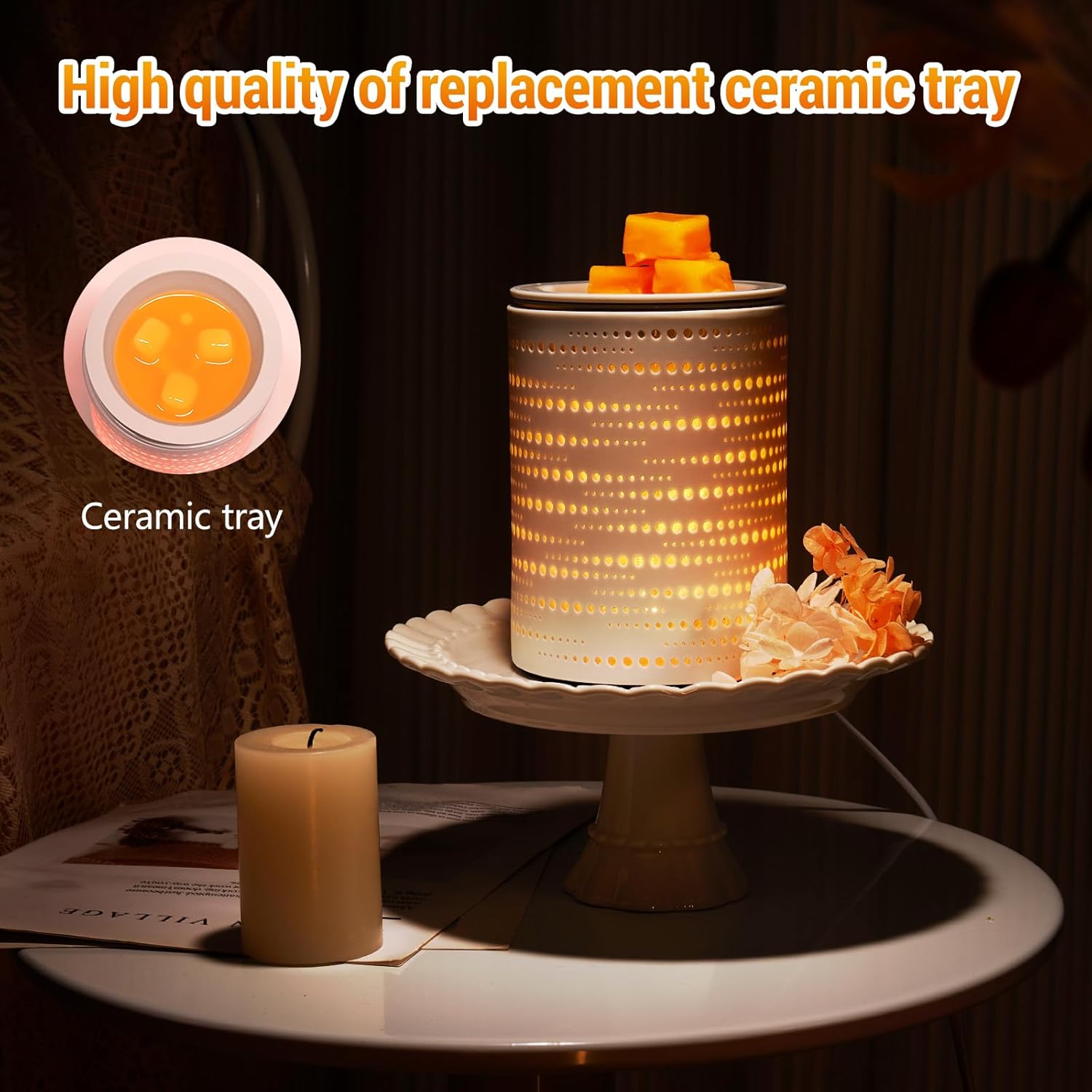 Ceramic Wax Melt Warmer with Timer and LED Lights