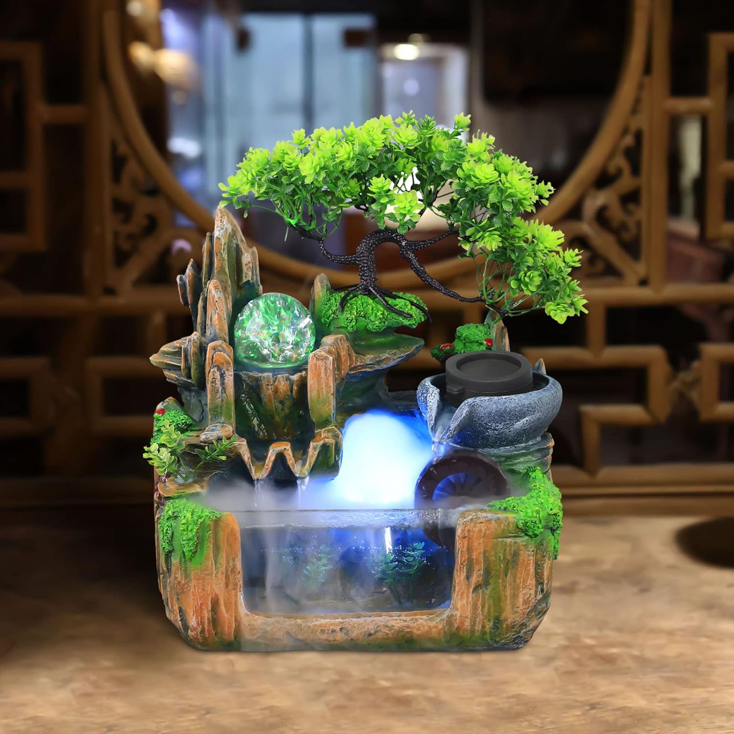 Vintoro Tabletop Fountain with LED Lights and Rockery