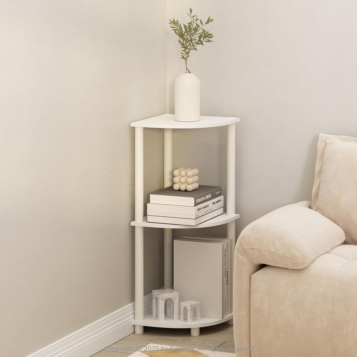Furinno Turn-N-Tube 3-Tier Corner Shelf White