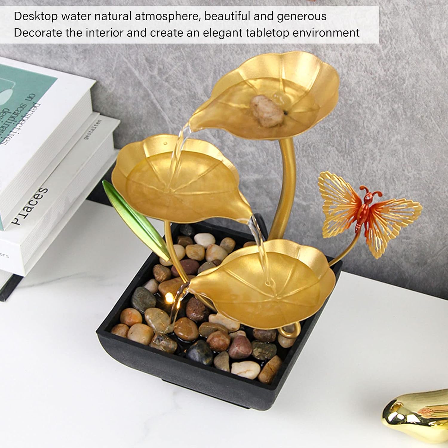 Tabletop Waterfall Fountain with LED Light and 3 Speed Pump
