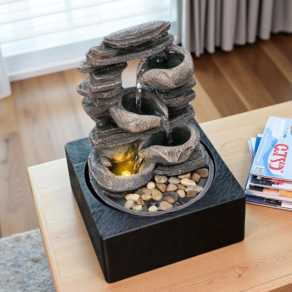 Natural Rock Tabletop Waterfall Fountain for Home Office Decor