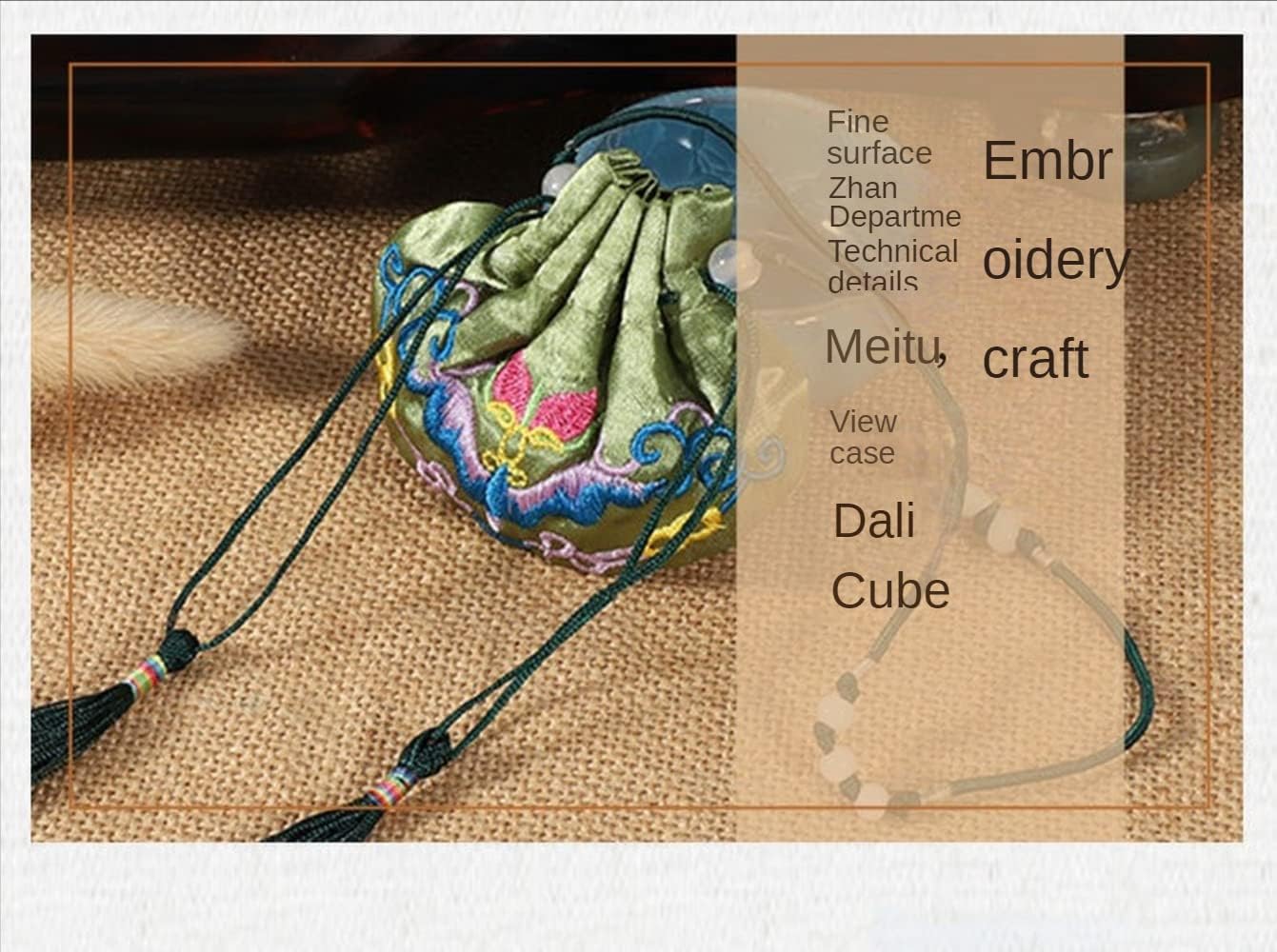 Ancient Style Brocade Bag Green Blessing Sachet Hand Embroidered Purse