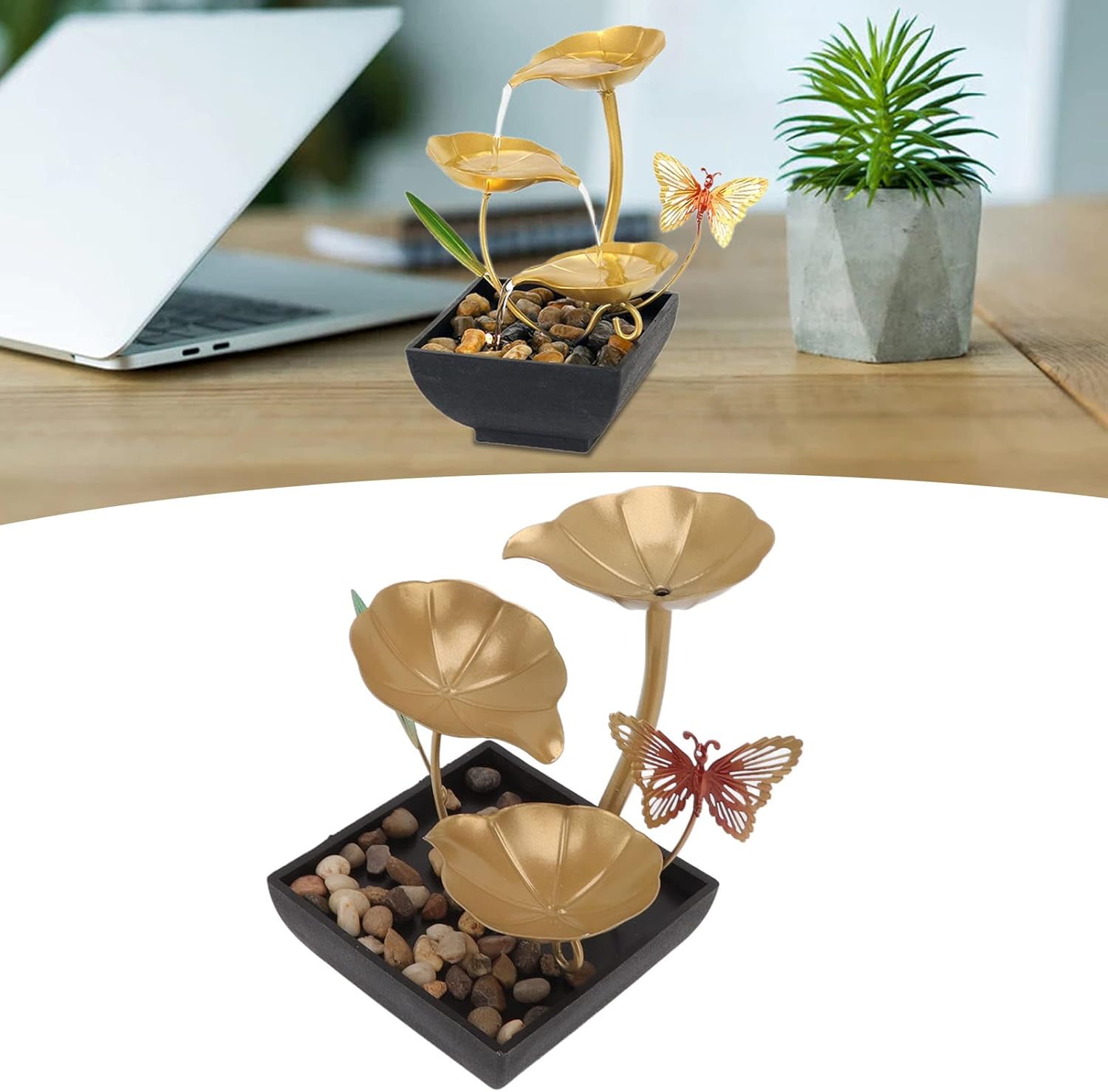 Kjaoyu Tabletop Fountain - Indoor Waterfall with LED Lights
