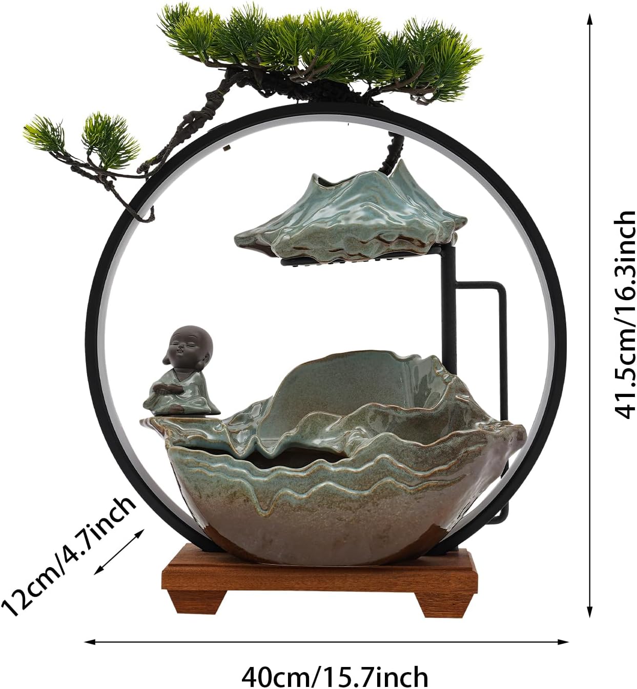 Ceramic Buddha Water Fountain with LED Light and Mist Atomizer
