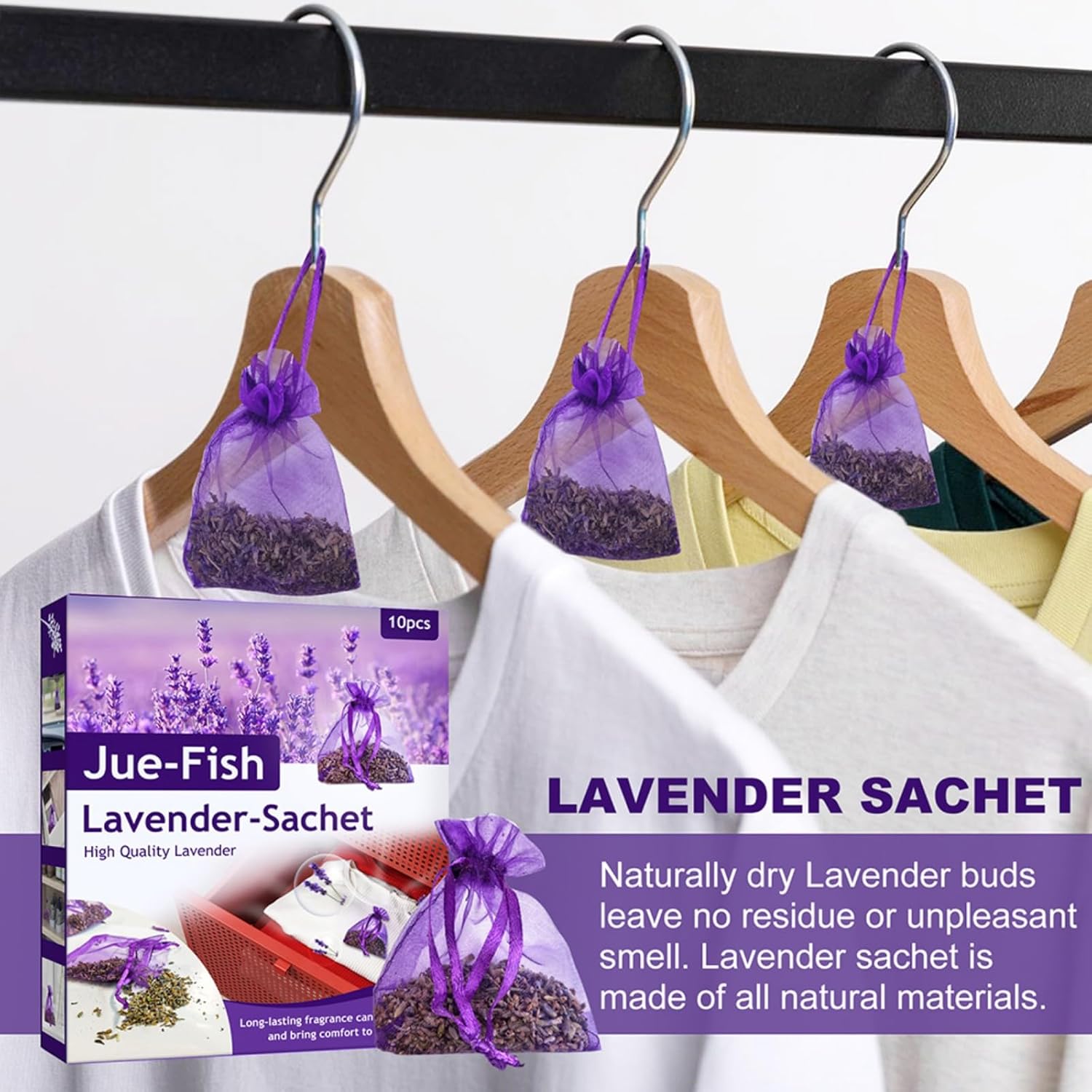 10 Pack Natural Dried Lavender Sachets for Closets and Drawers