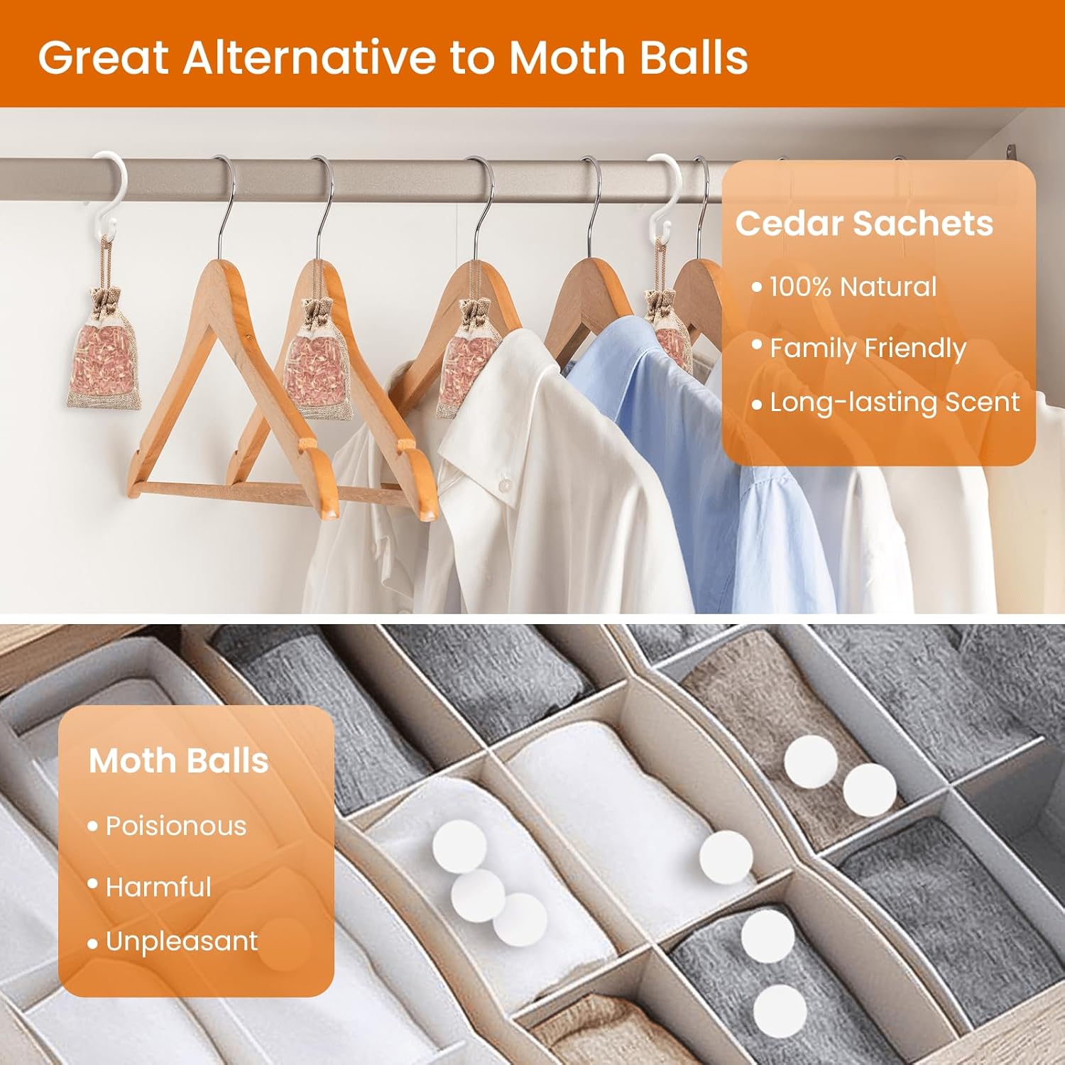 Homode Cedar Sachets for Closets and Drawers - Pack of 10