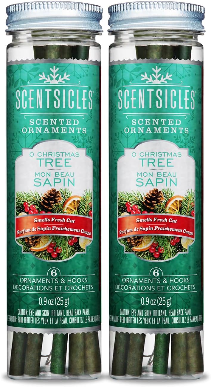 Scentsicles O Christmas Tree Scented Ornaments with Hooks - 2 Bottles 12 Sticks Total