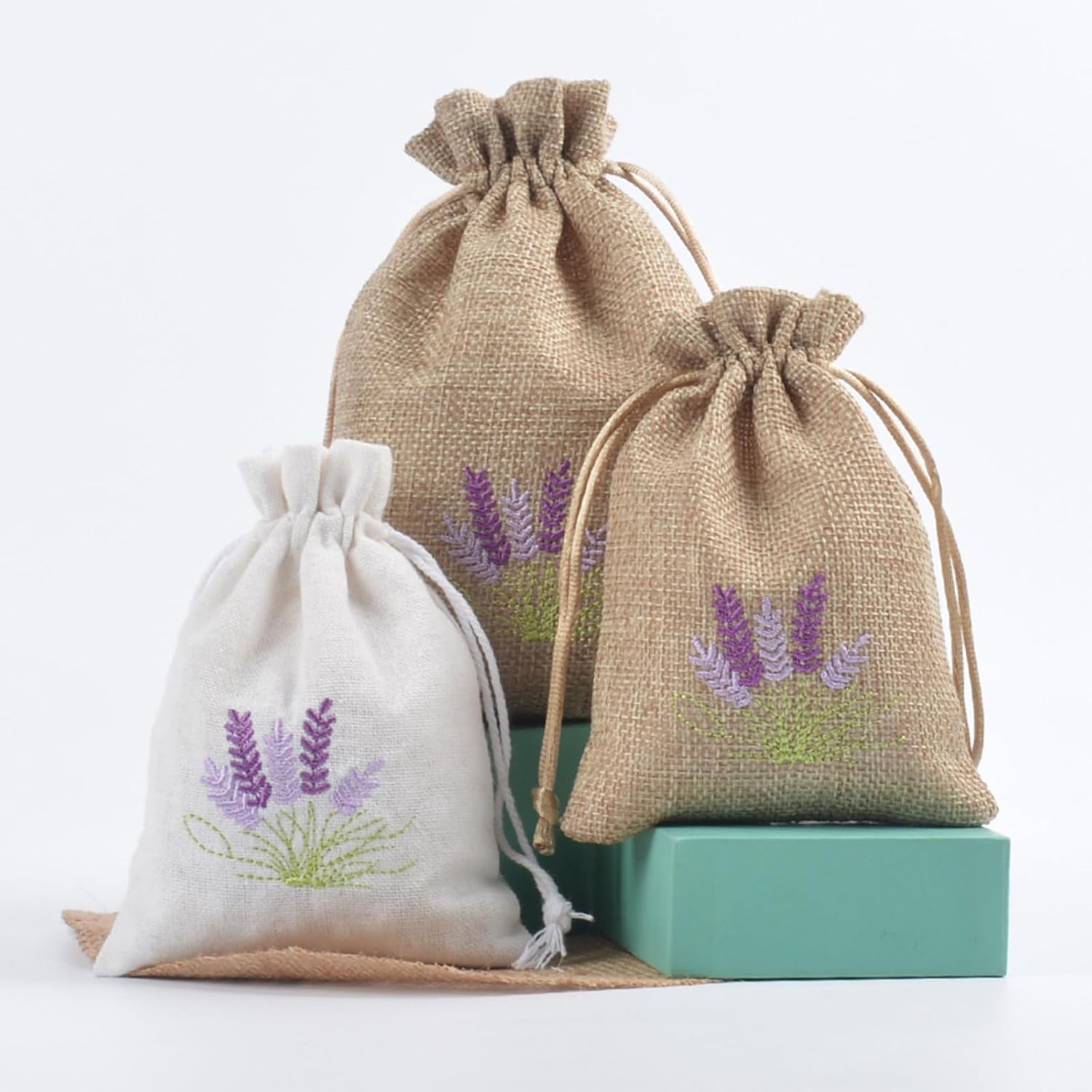 Set of 10 Cotton Linen Lavender Scented Bags for Jewelry Storage