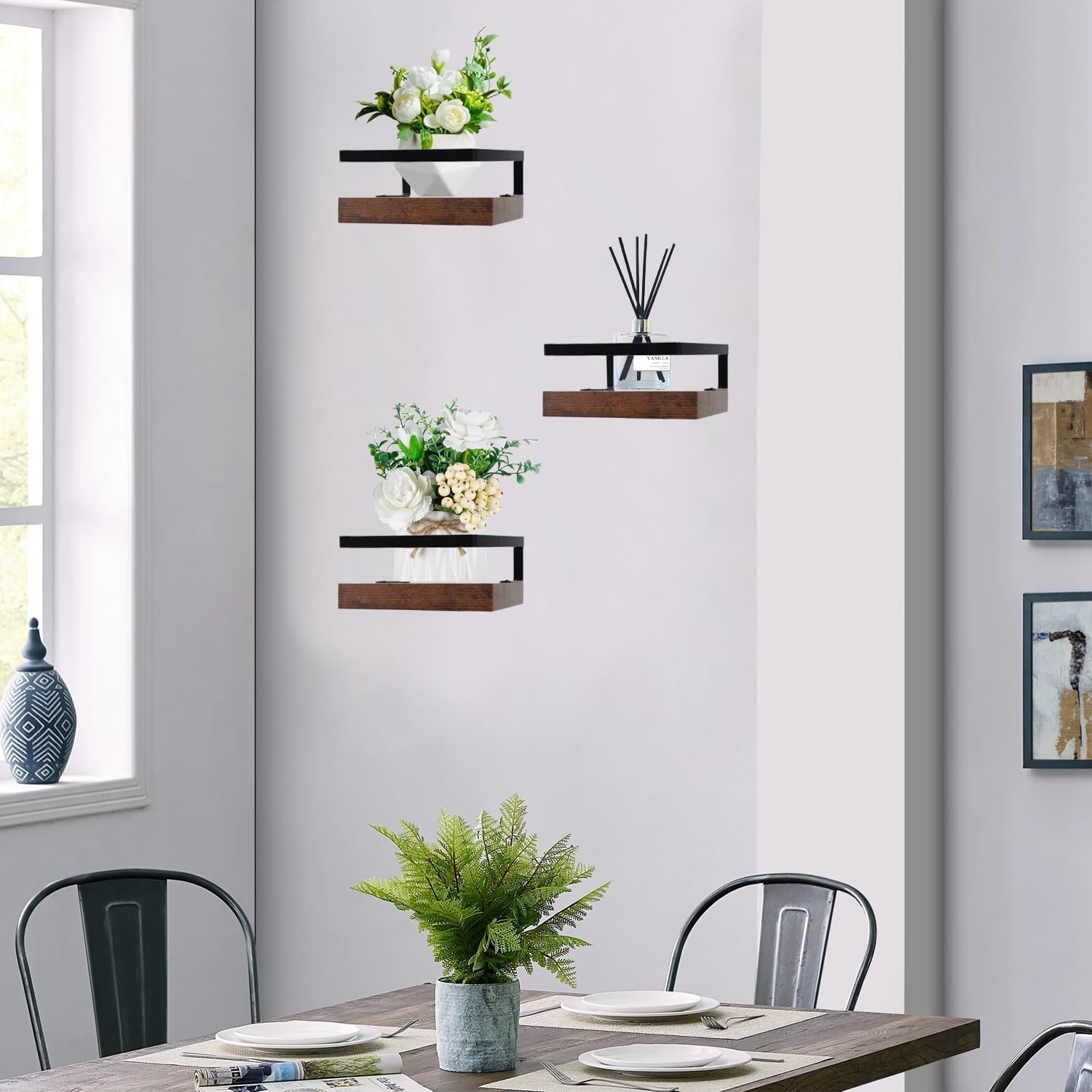 ARTORA Wall Mounted Plant Holder Wooden Floating Shelf with Invisible Bracket and Guardrail