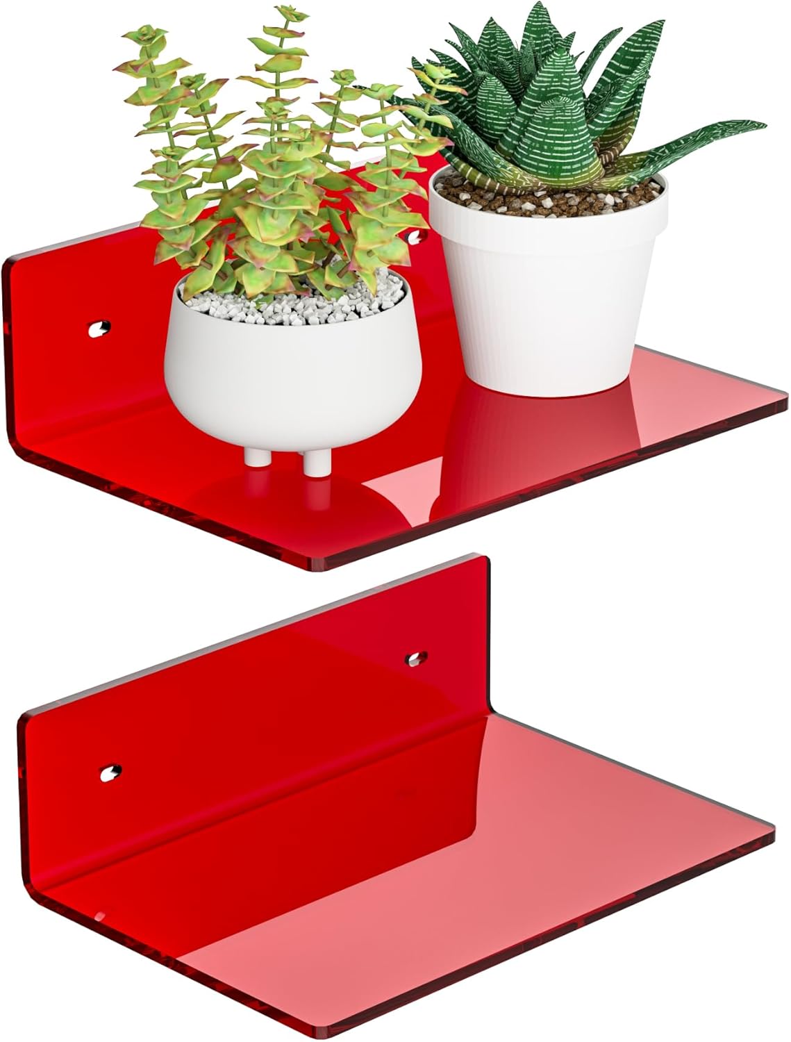 9 Inch Red Acrylic Wall Shelf 2 Pack