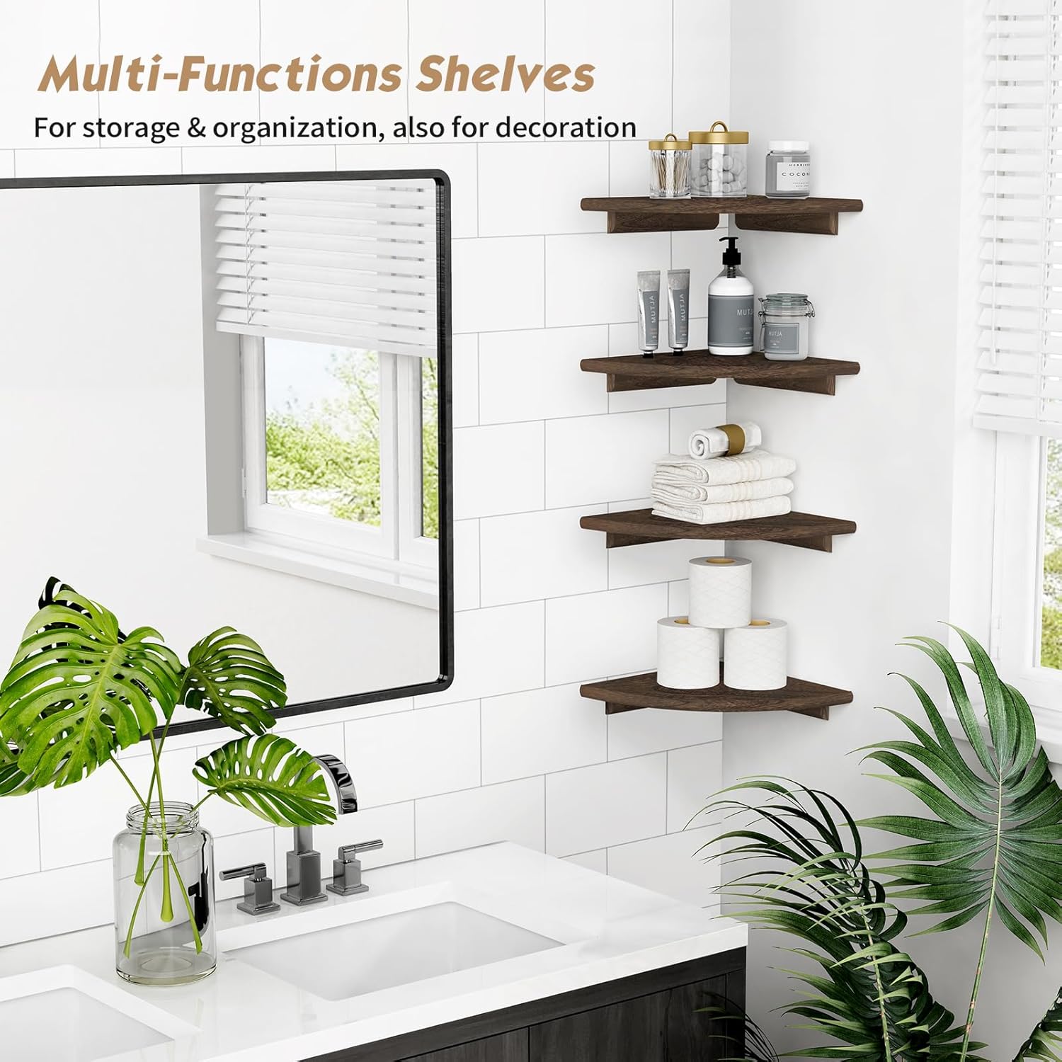 Forbena Floating Corner Shelves Set of 4 Dark Brown