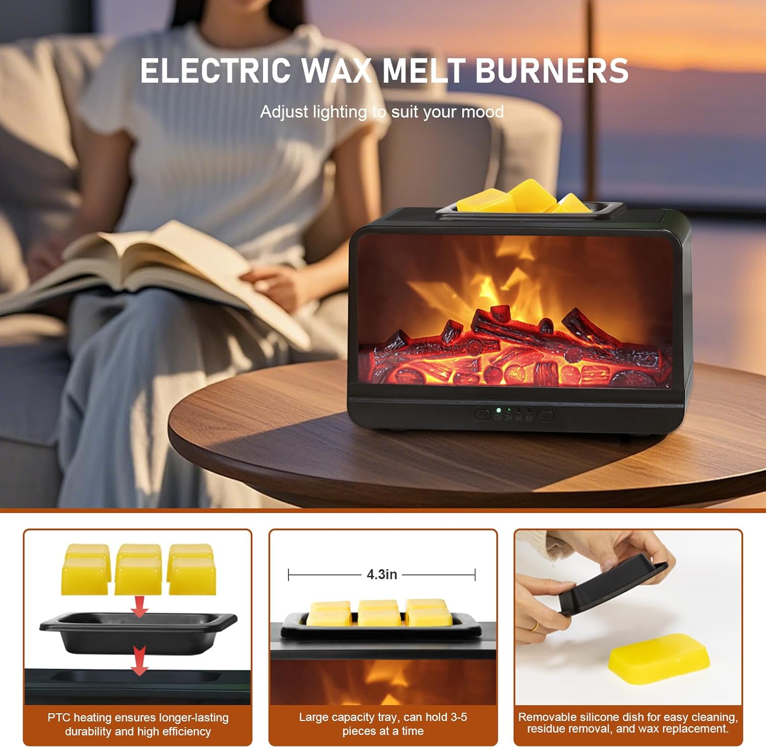 EQUSUPRO Flame Effect Wax Melter Electric Burner with 4 Timer Settings