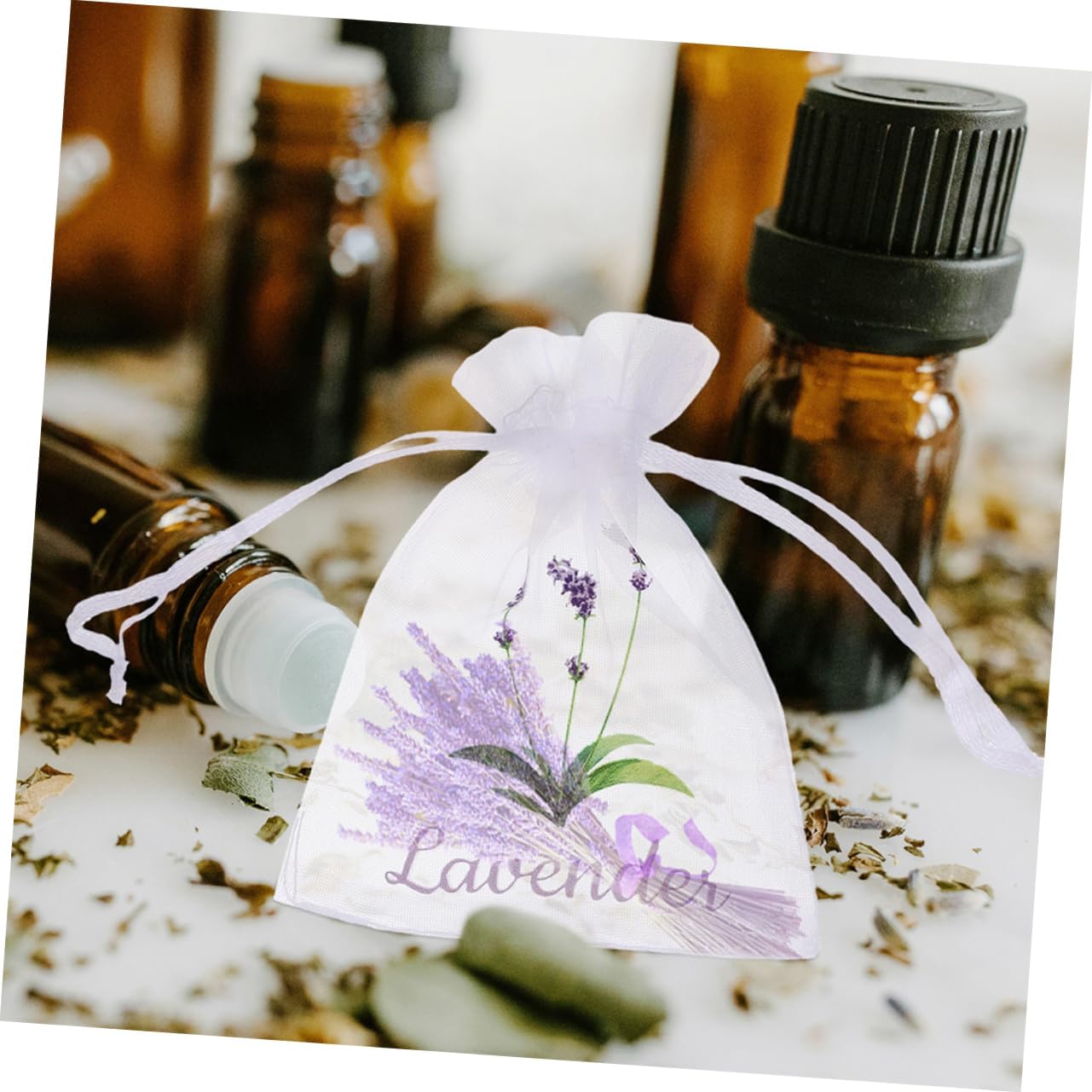 Wakauto 50pcs Lavender Sachet Bags Drawstring Mesh Pouches for Dried Flowers Spices