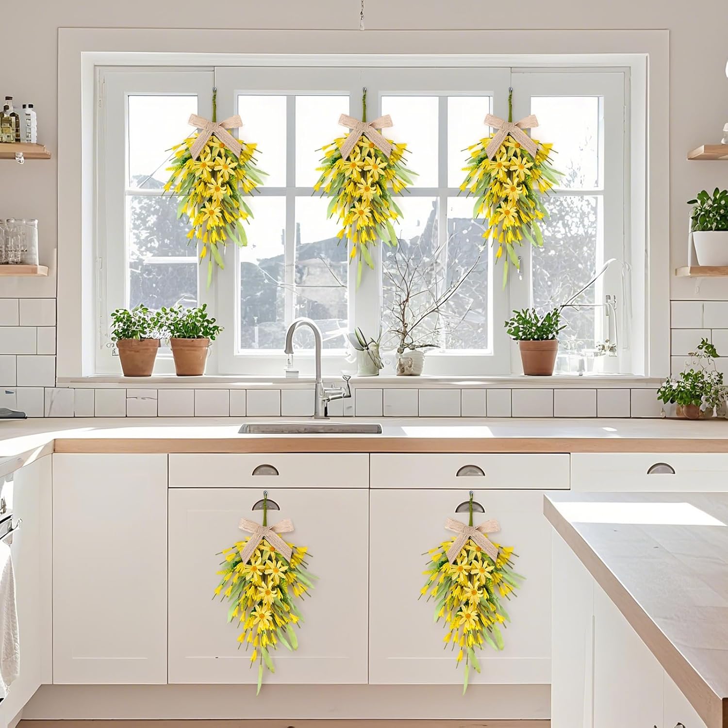22 Inch Yellow Forsythia Wreath 2 PCS Front Door Decor