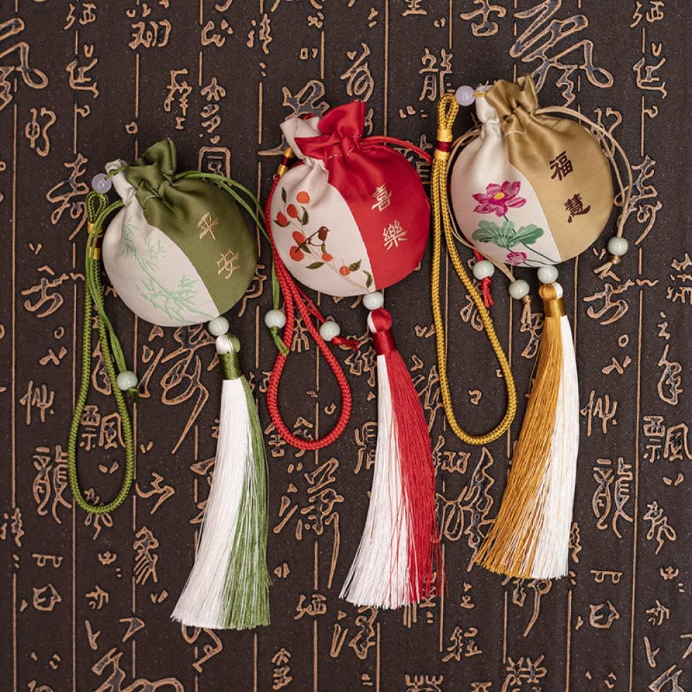 2 Pcs Chinese Embroidered Drawstring Scent Bags Pink