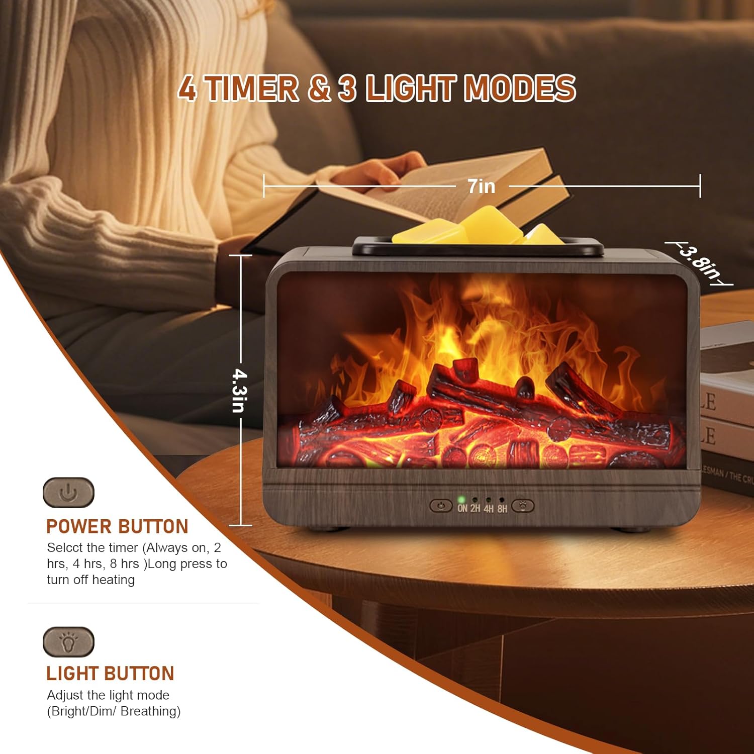 Electric Fireplace Wax Melt Warmer with 4 Timer Auto Shut Off
