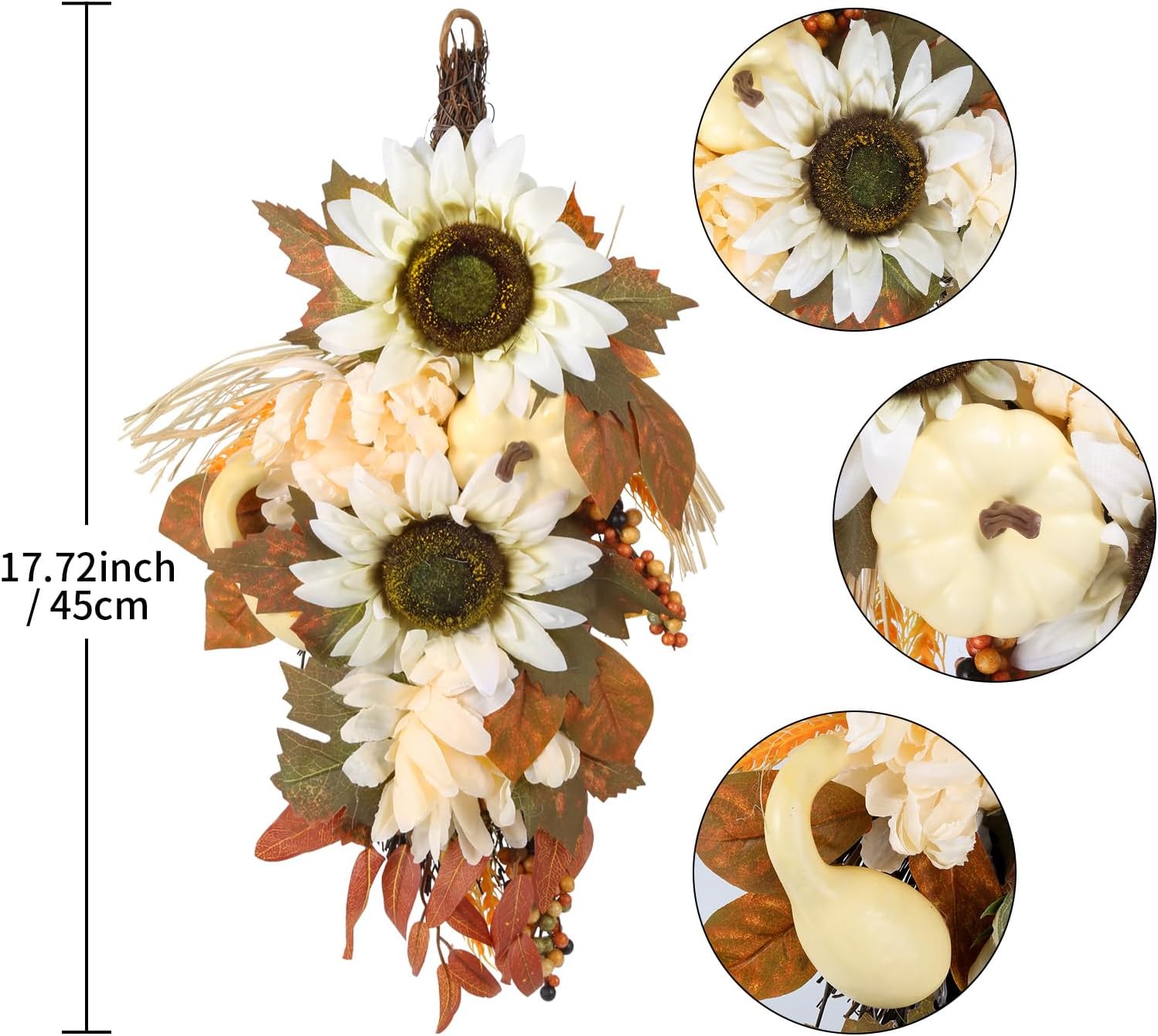 2PCS Autumn Teardrop Wreaths 177 Inch Fall Decorations