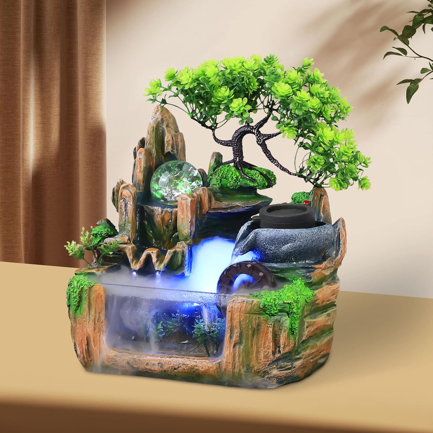 Vintoro Tabletop Fountain with LED Lights and Rockery
