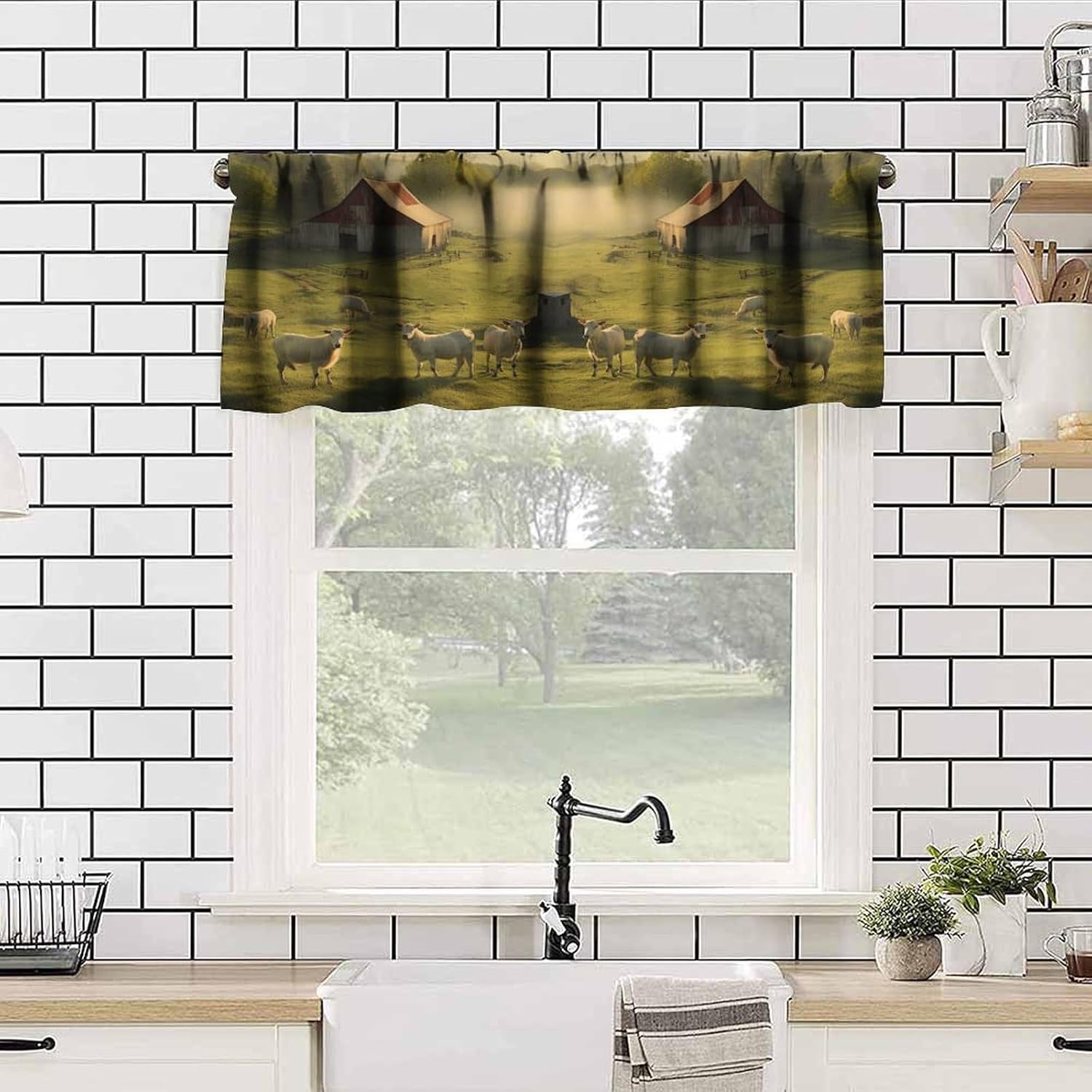 Country Farm Valance with Windmill Print 54x18in