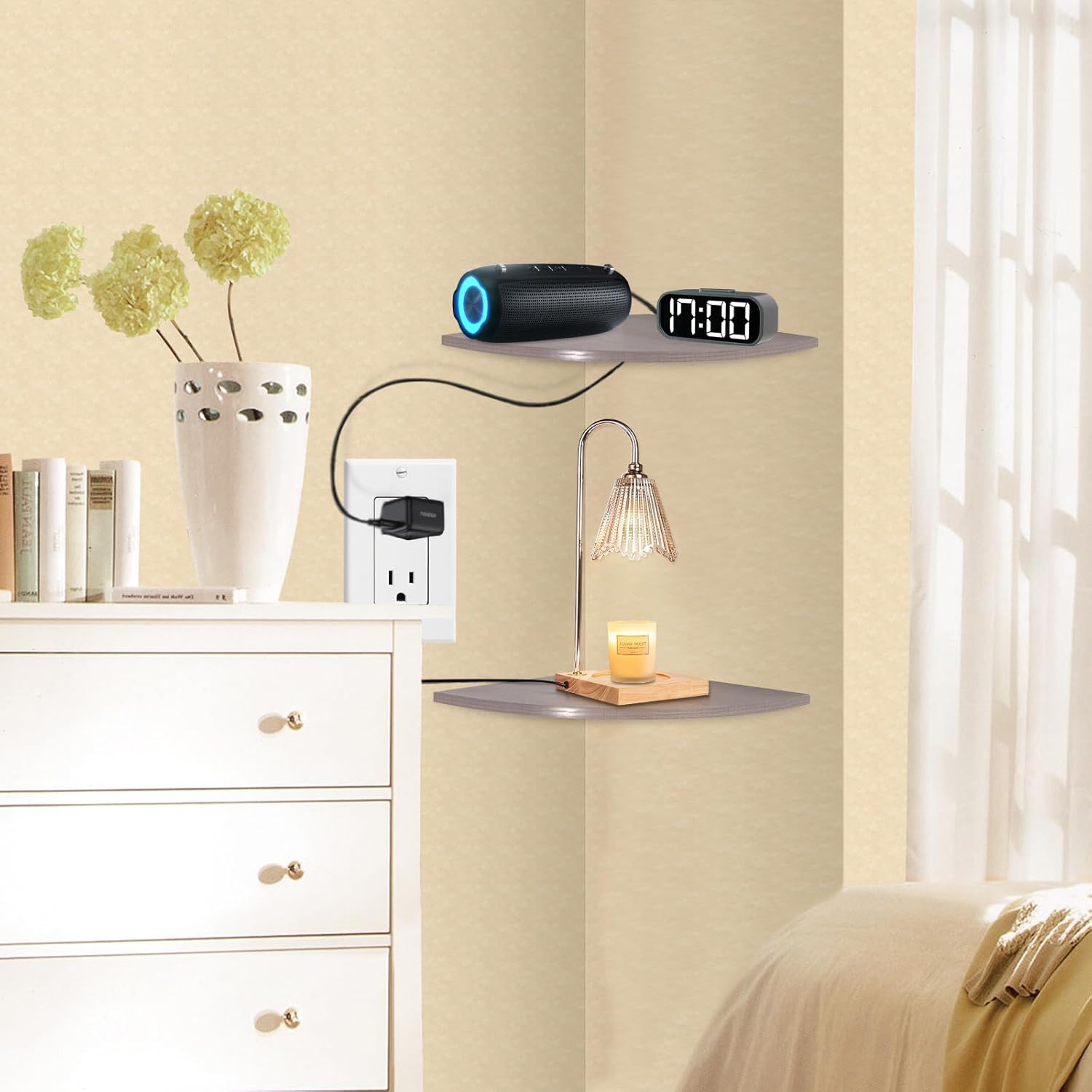 JJL Corner Wall Shelf Set of 2 Modern Floating Shelves
