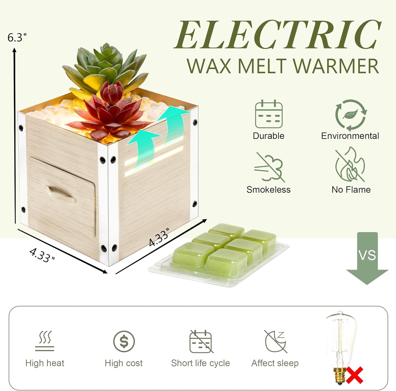 GXD Artificial Succulent Wax Warmer with LED Light