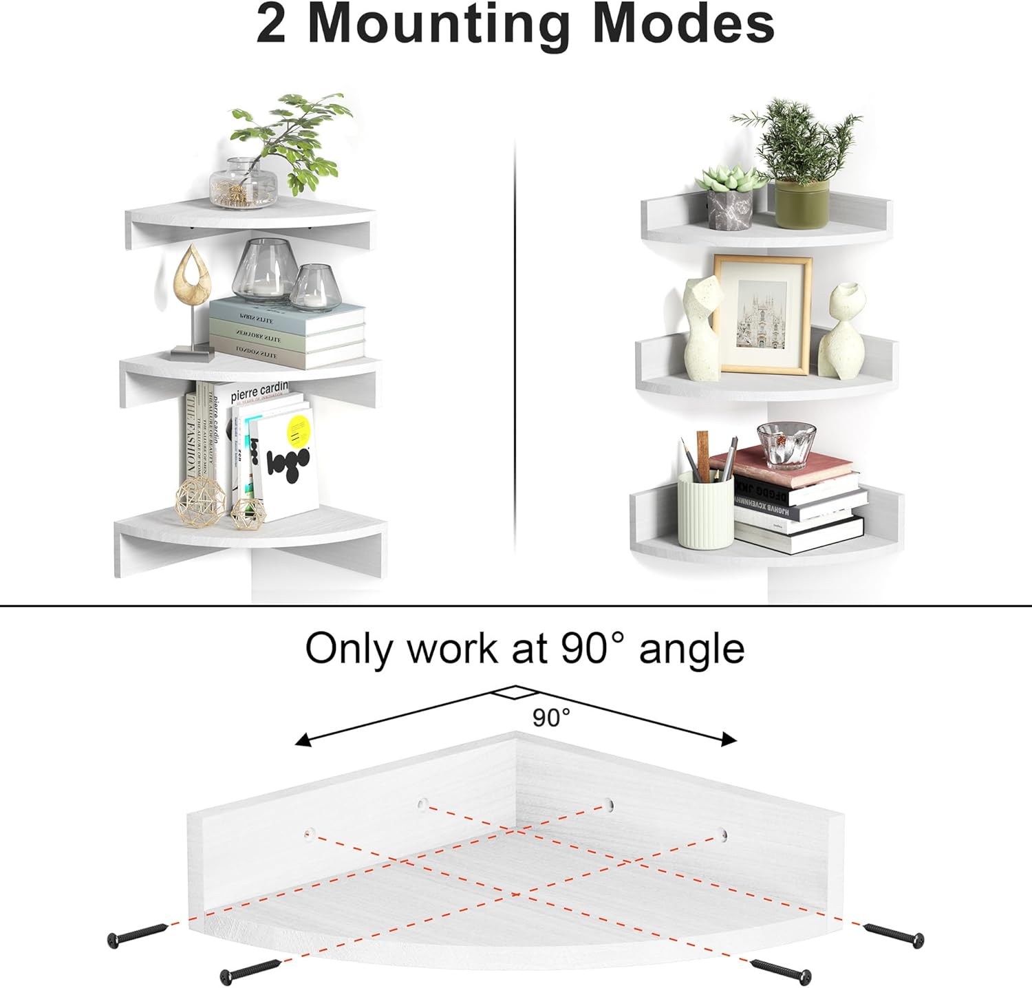 Alsonerbay White Corner Shelf Wall Mount Set of 3