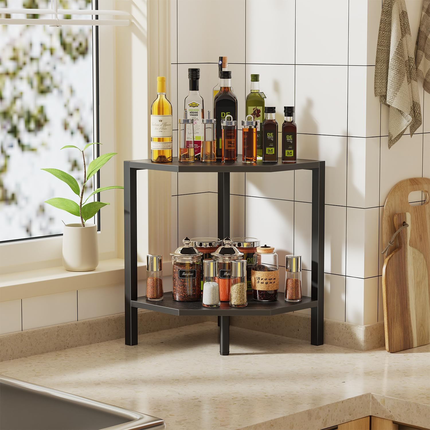 Greso Hom Corner Shelf Stand 2 Tier Black
