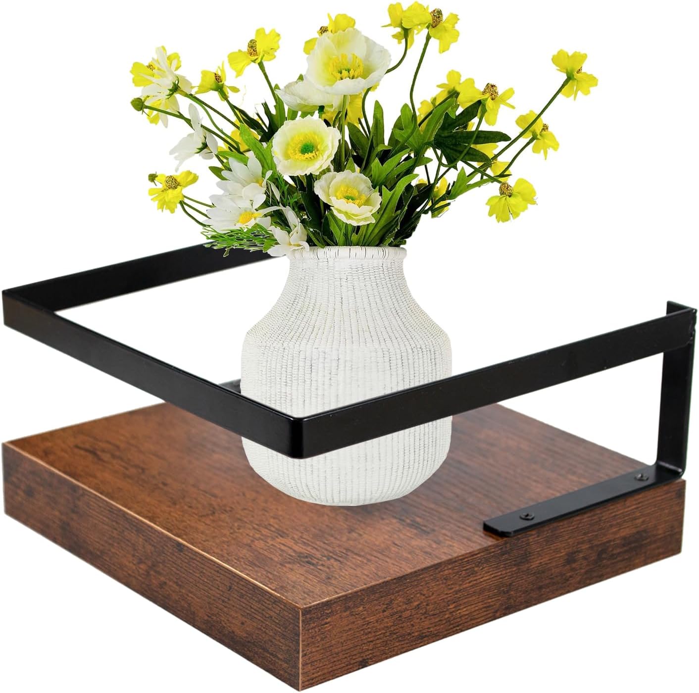 ARTORA Wall Mounted Plant Holder Wooden Floating Shelf with Invisible Bracket and Guardrail