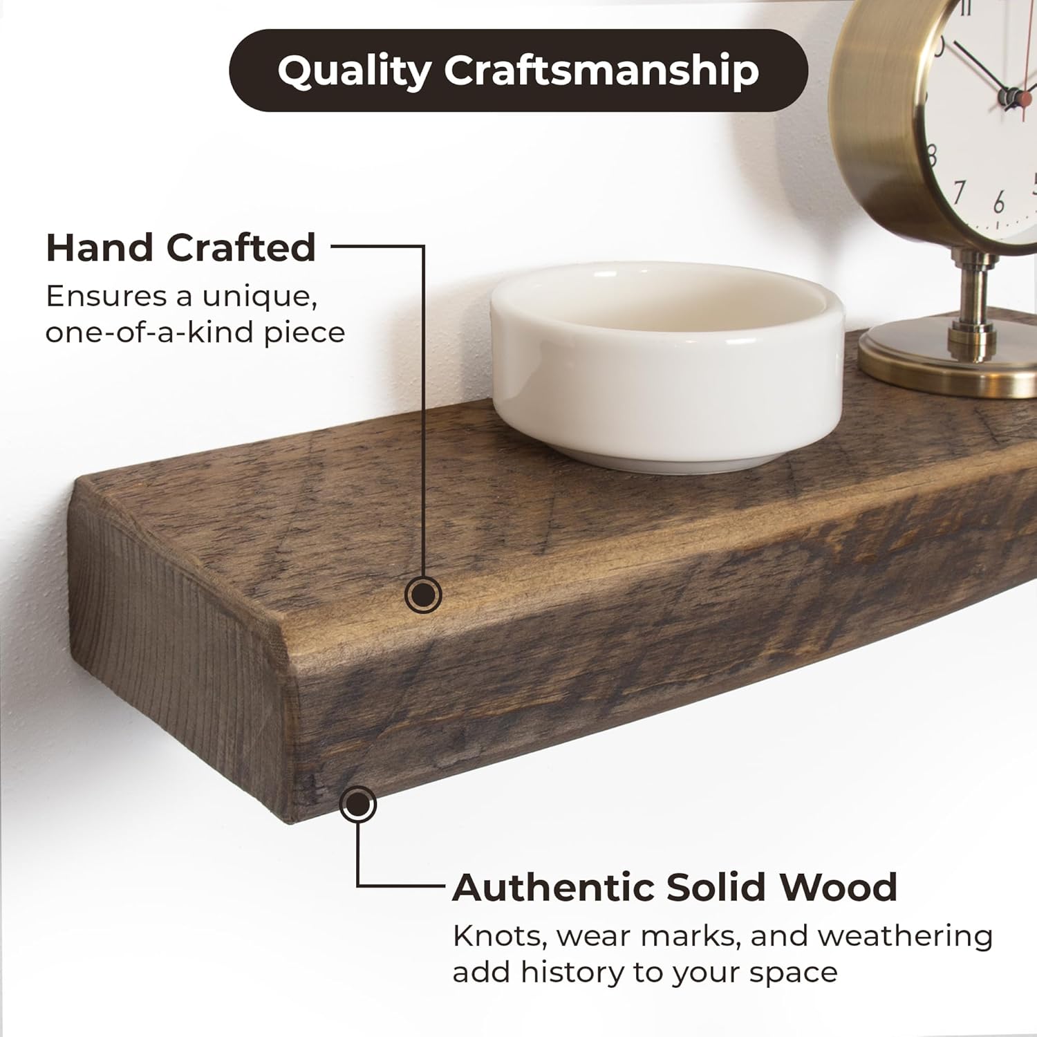 Reclaimed Wood Floating Shelf with Hidden Bracket