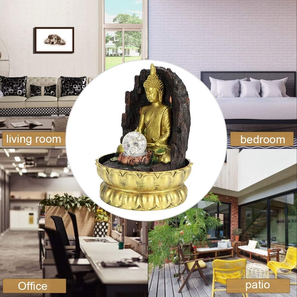 Tabletop Fountain with LED Light and Zen Buddha Statue