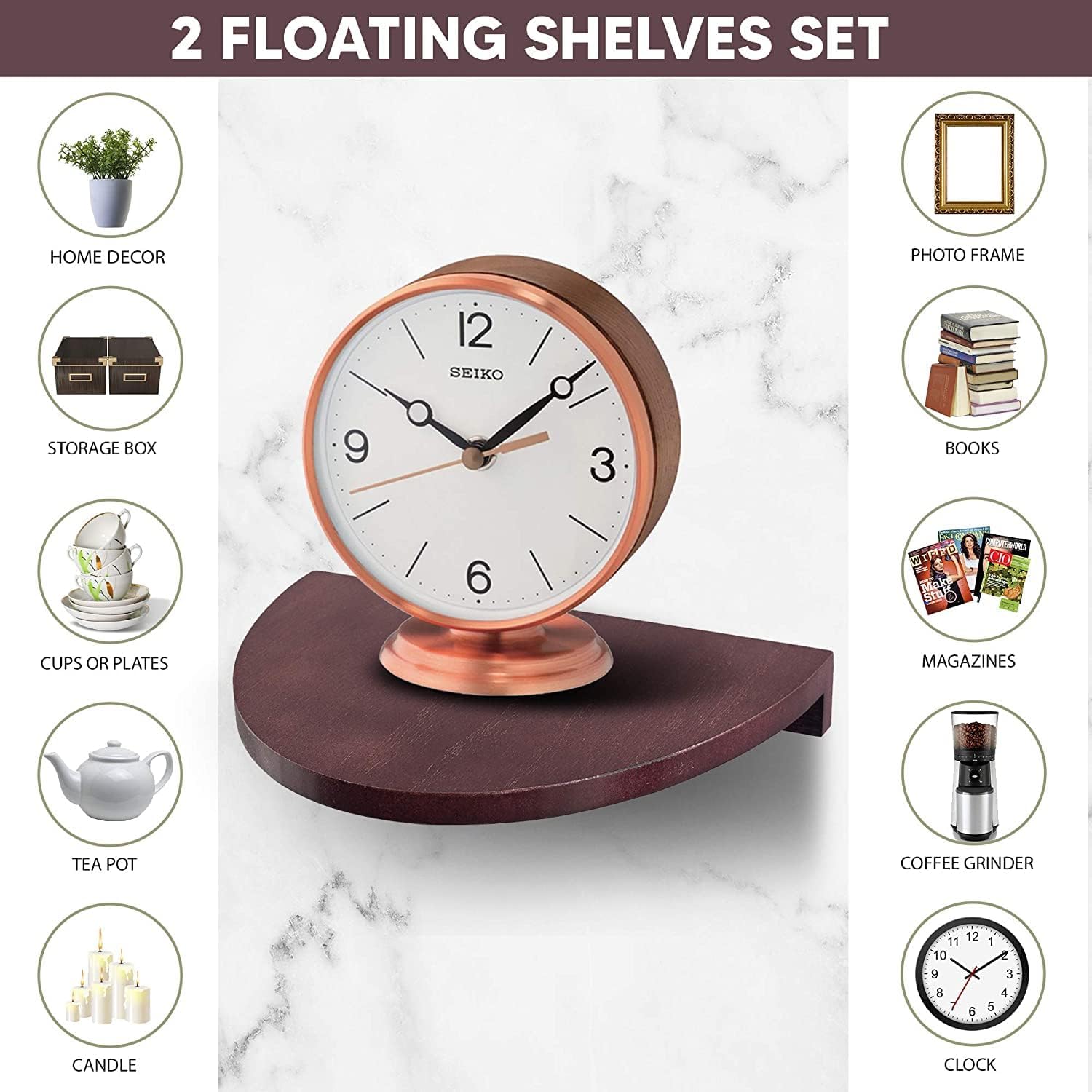 2 Pack Rustic Floating Wall Shelves for Home Decor