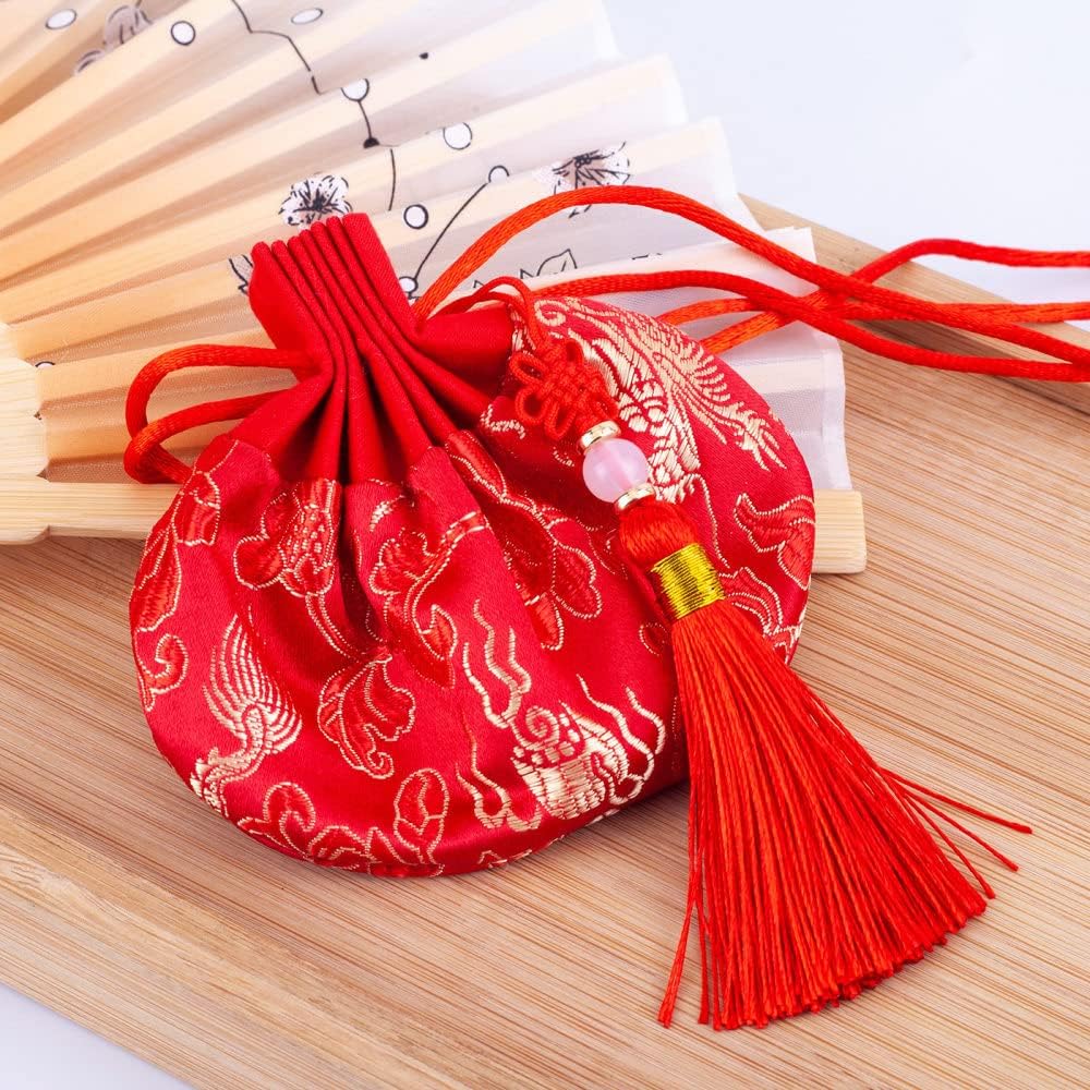 4 Pcs Embroidered Drawstring Scent Bags with Tassel Red