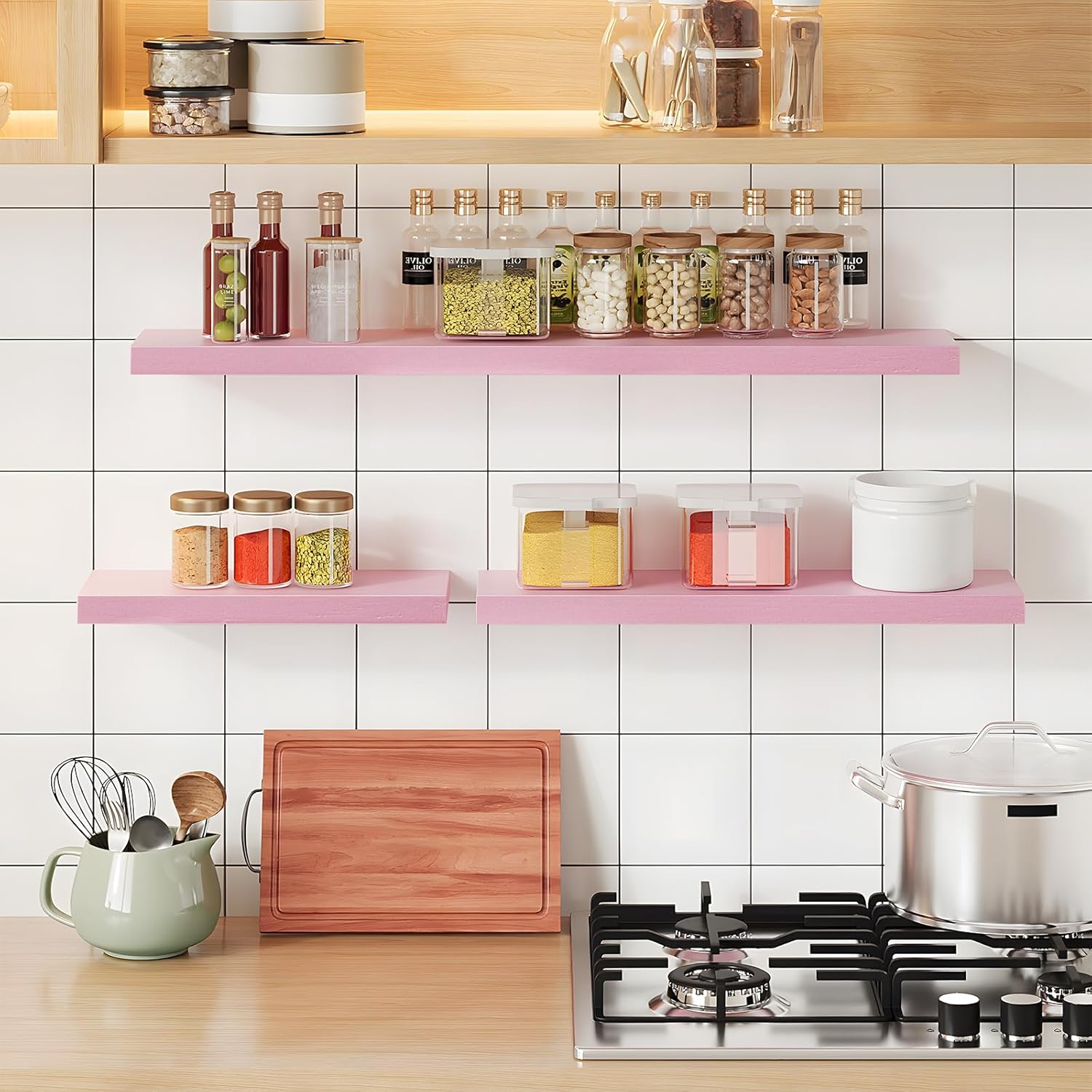 SAUMONIERES Pink Floating Shelves Set of 3 24 Inch