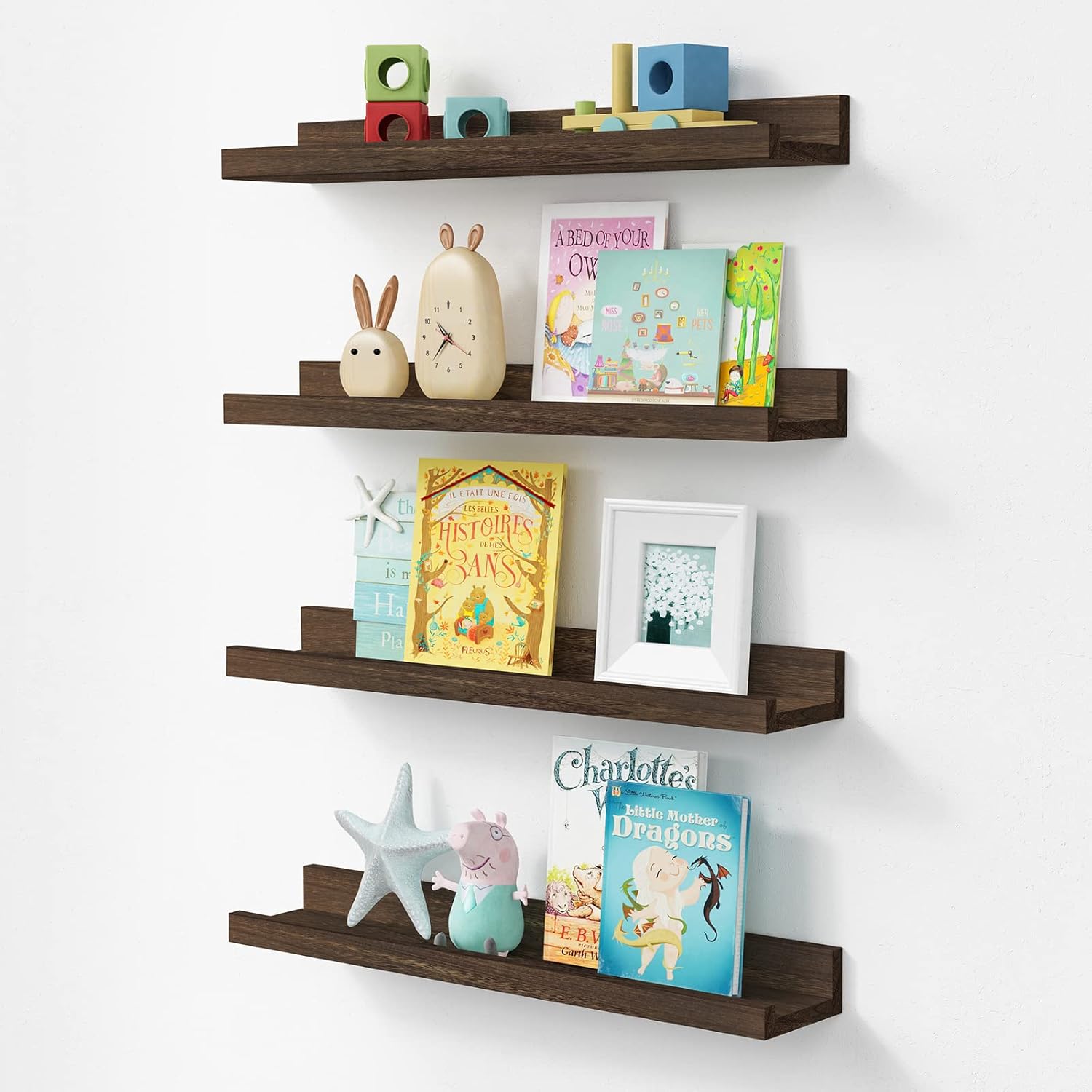Forbena Rustic Picture Ledge Shelf Set of 4 Dark Brown
