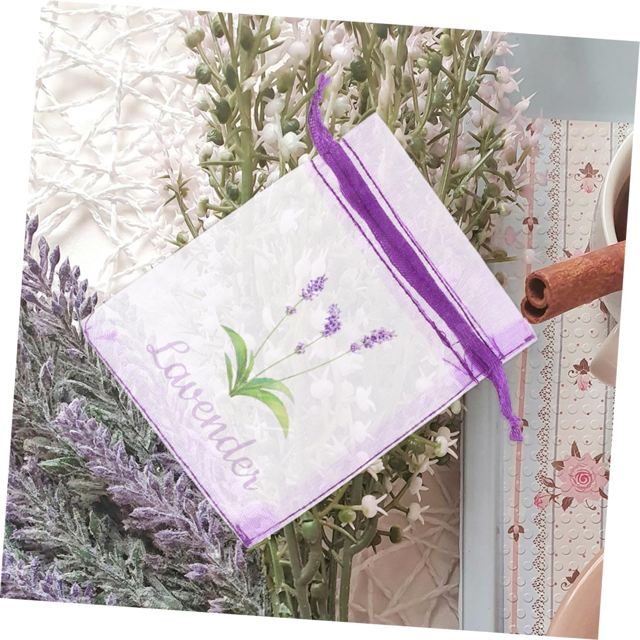 50pcs Lavender Tea Bags Storage Drawstring Pouches for Spices